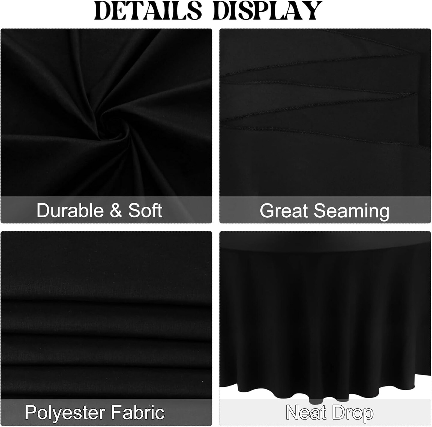 4 Pack 90 Inch Black Round Tablecloths &#x2013; Washable Polyester Table Covers for Weddings, Dining, Buffets, Parties, and Banquets