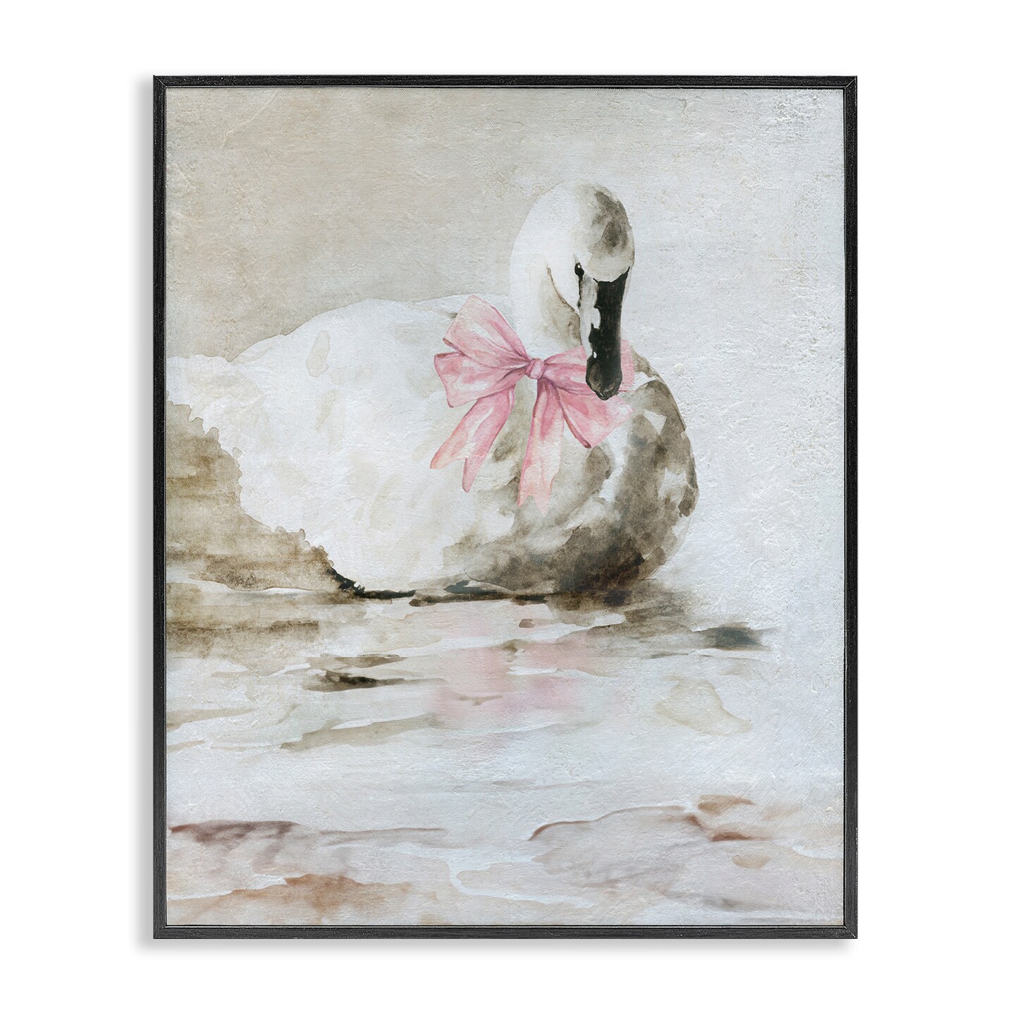 Stupell Industries Charming Duck with Pink Bow Framed Giclee Design by Carol Robinson