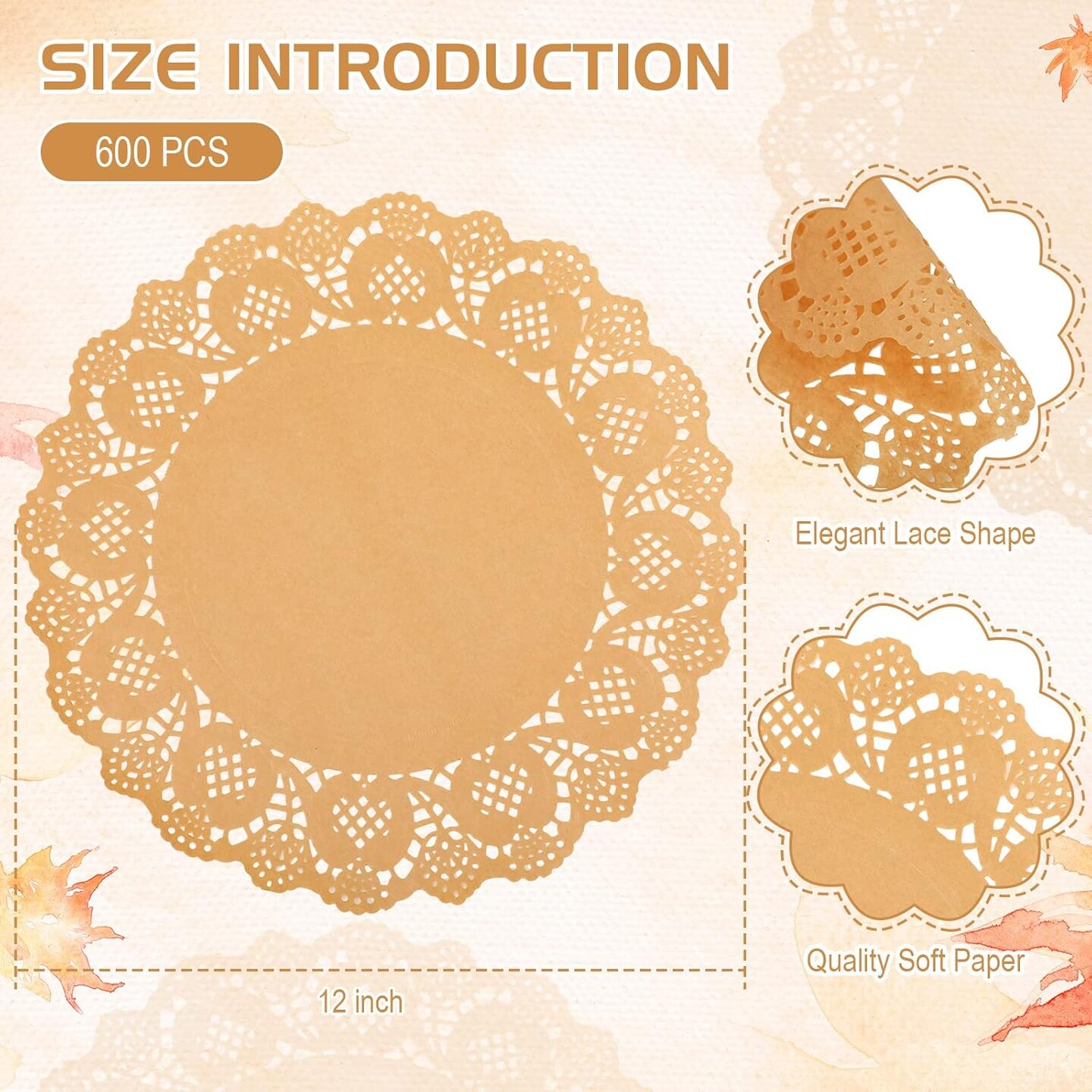 600 Pcs Round Paper Placemats Disposable 12 Inch Kraft Paper Doilies for Dinner Plates Charger Plates Place Mats for Cakes Desserts Food Event Weddings Party Decor(Brown)