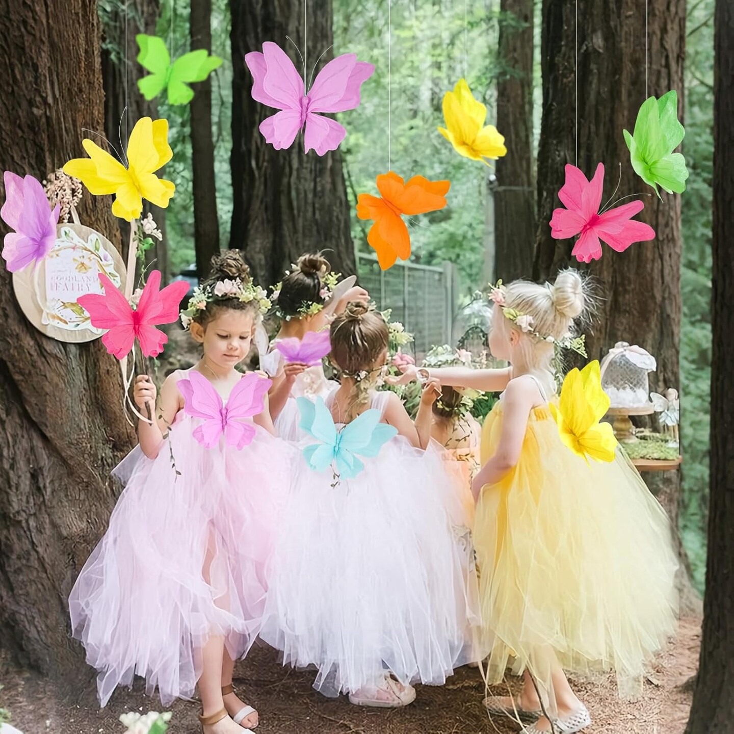 6Pcs Hanging Butterflies, Large Butterfly Decorations, 3D Paper Decoration, Pink Green Blue Orange for Baby Shower Decor Girls, Women, Paper Flowers for Wall