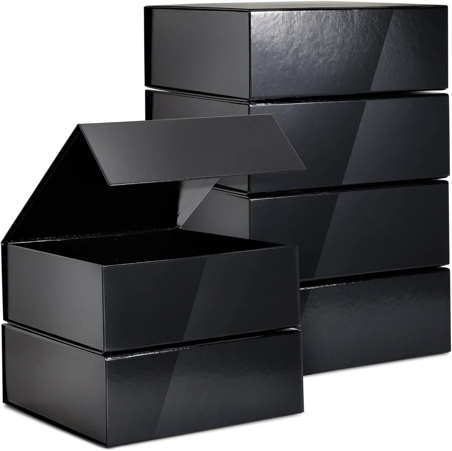 Groomsmen Proposal Gift Box 6 Pack - Glossy Black Magnetic Square with Lids for Bridal Showers, Parties, Retail