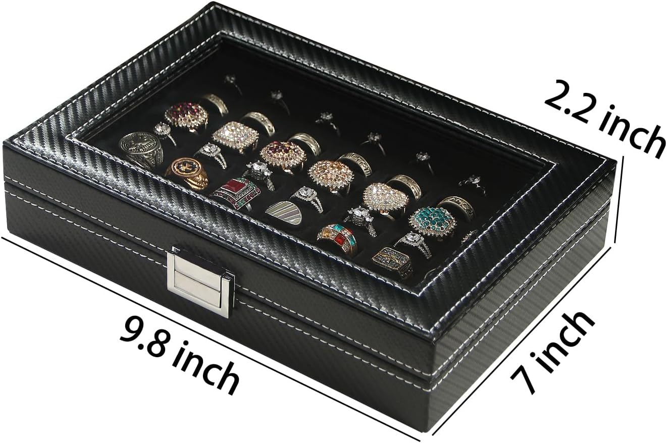 ,49 Slots Cufflink Storage Tray with Glass Rings Display Jewelry Storage