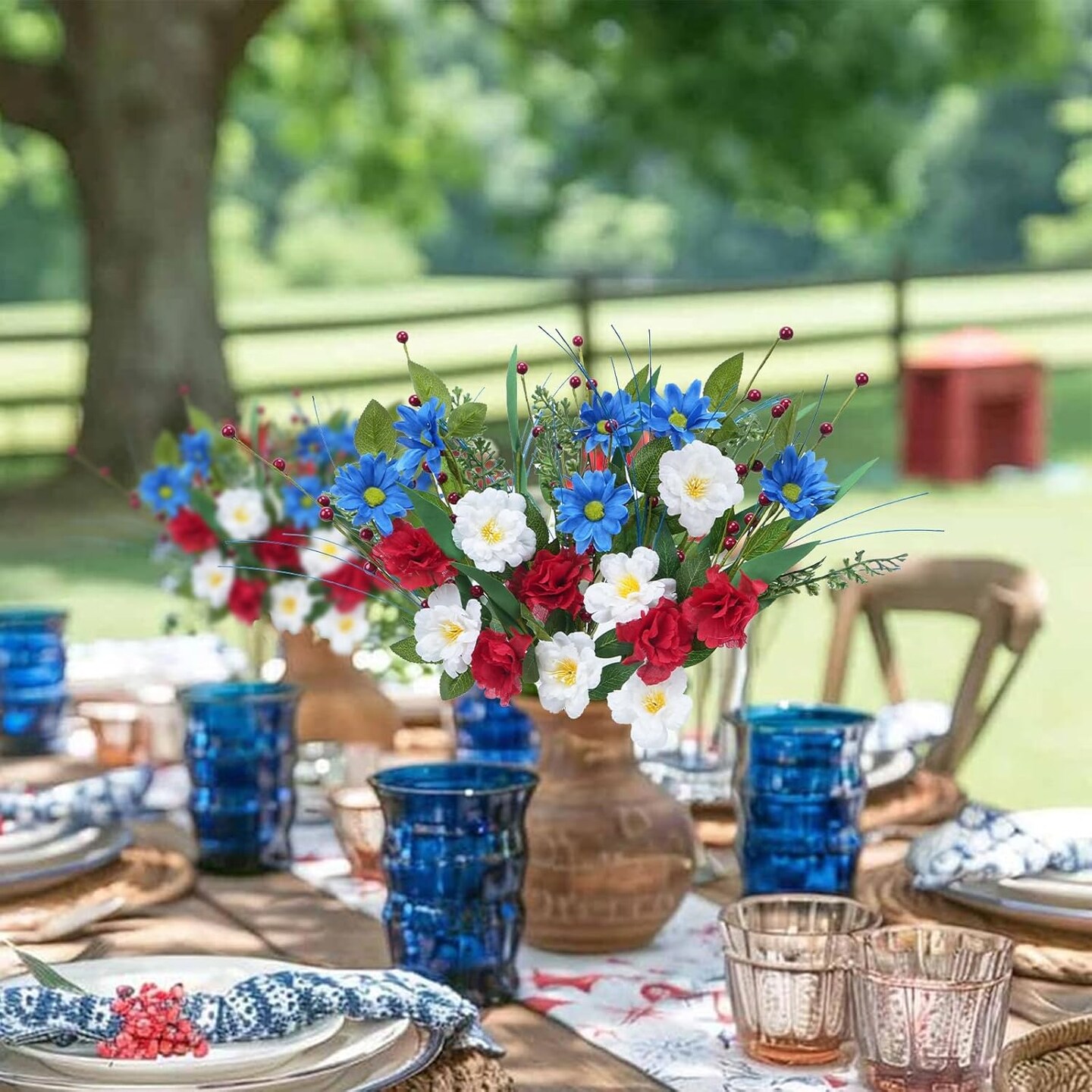 6 Pcs 4th of July Decorations Patriotic Memorial Bouquet 19.69&#x27;&#x27; Red White and Blue Decorations Flowers with Pampas Patriotic Decor for Easter Independence Day