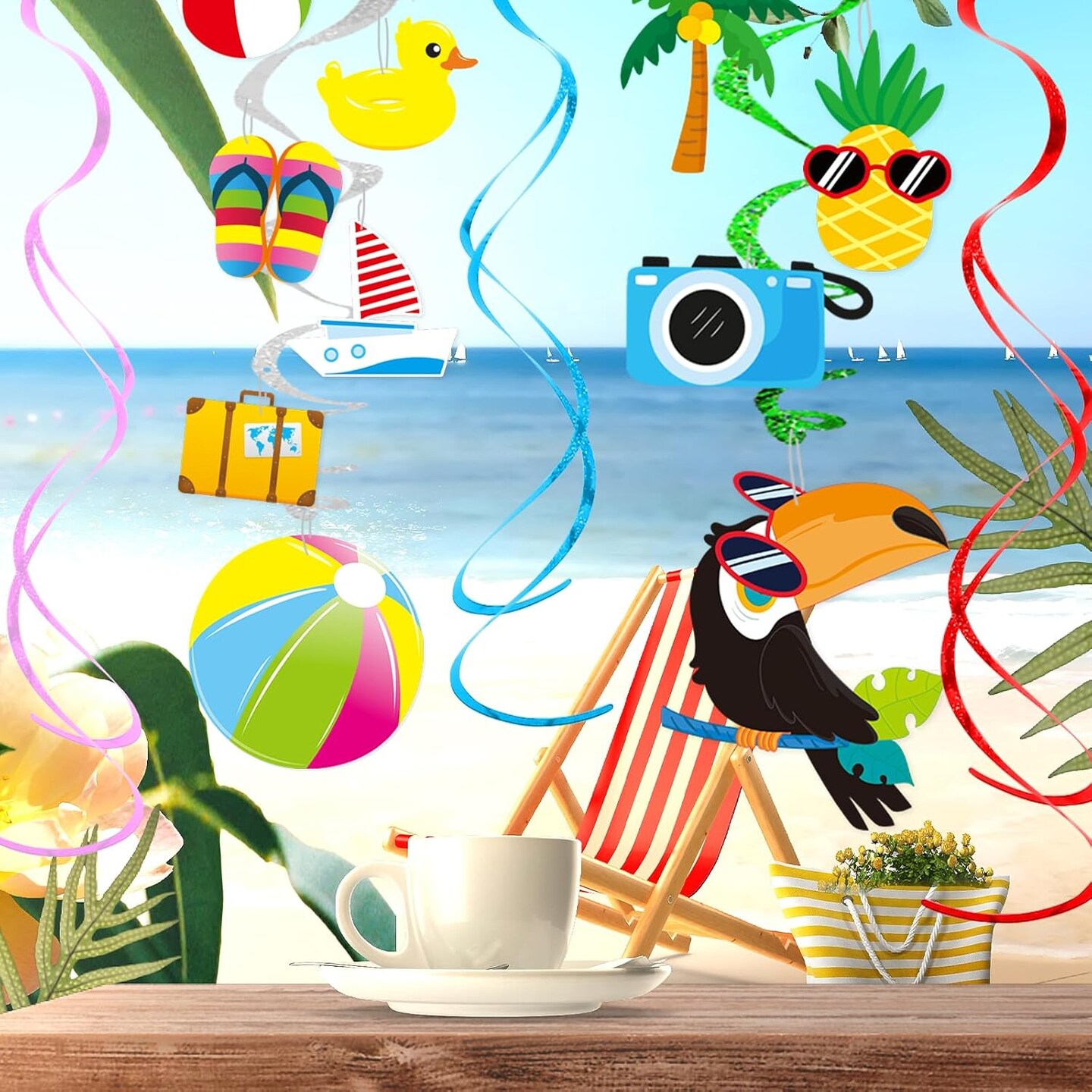 Hello Summer Beach Pool Party Hanging Swirl Decor 30 Pack Summer Hawaiian Luau Birthday Party Decor Supplies Swirl Spiral Streamer Hanging Banner Cutouts for Home Office Kids School Classroom