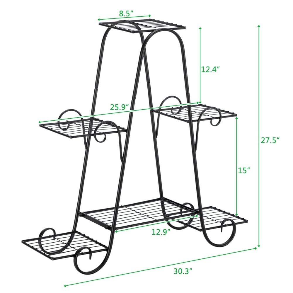 31&#x22; Black Arch Plant Stand with 4 Layers &#x26; 6 Vertical Stripes