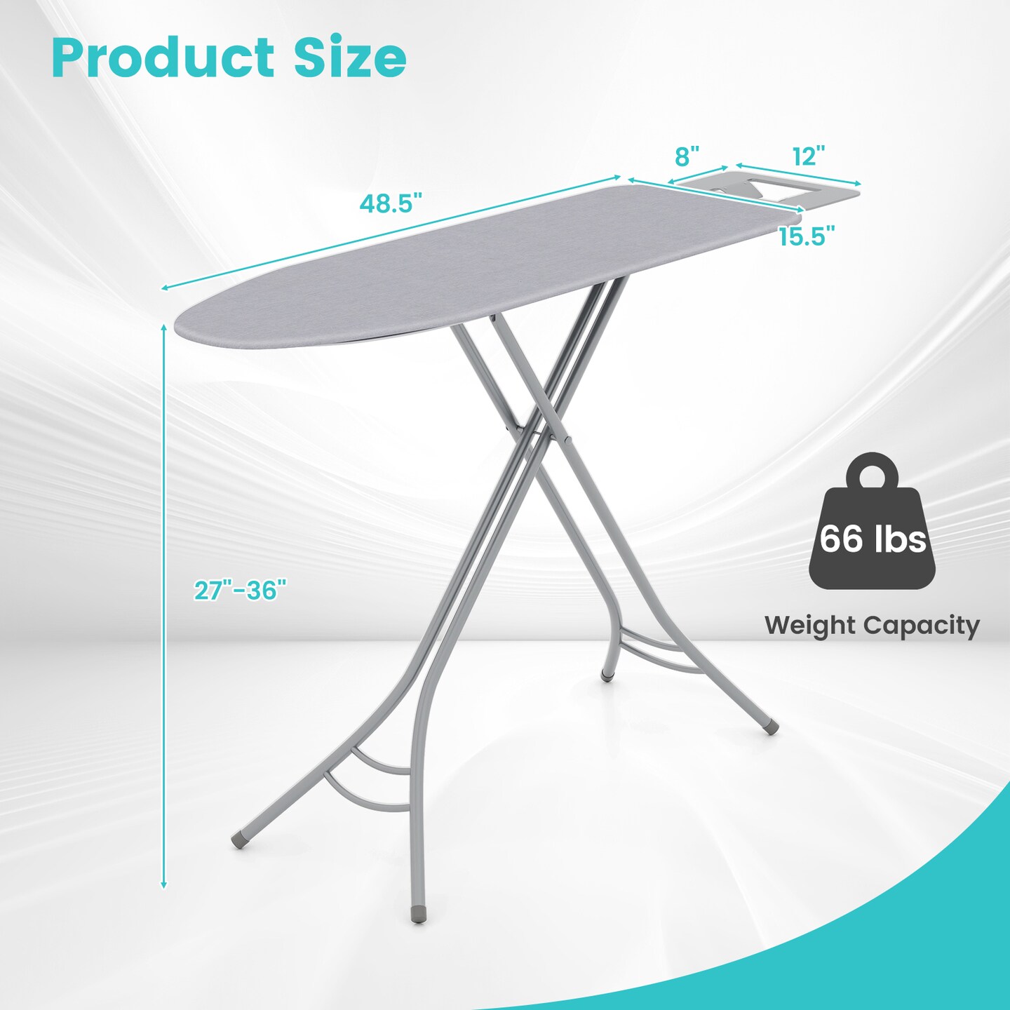 Foldable Ironing Board with Iron Rest and Adjustable Height