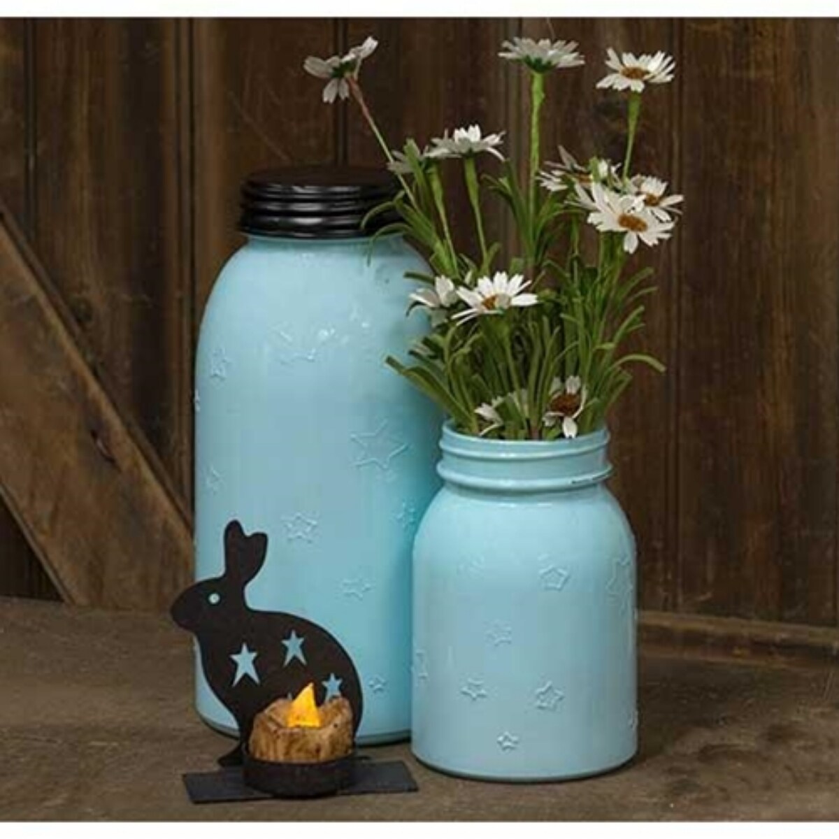Black Metal Rabbit Tealight Holder and Star Cutouts