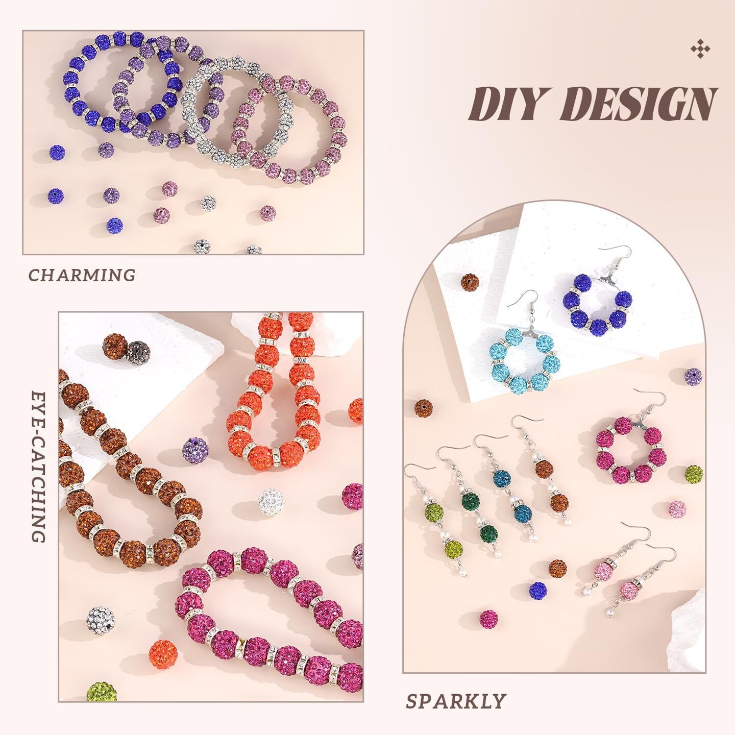 105pcs 10mm Rhinestone Beads for Jewelry Making, Dark Green Shiny Round Disco Ball Beads Bulk, Sparkle Crystal Clay for Bracelet Baseball Necklace Earring Crafting and DIY