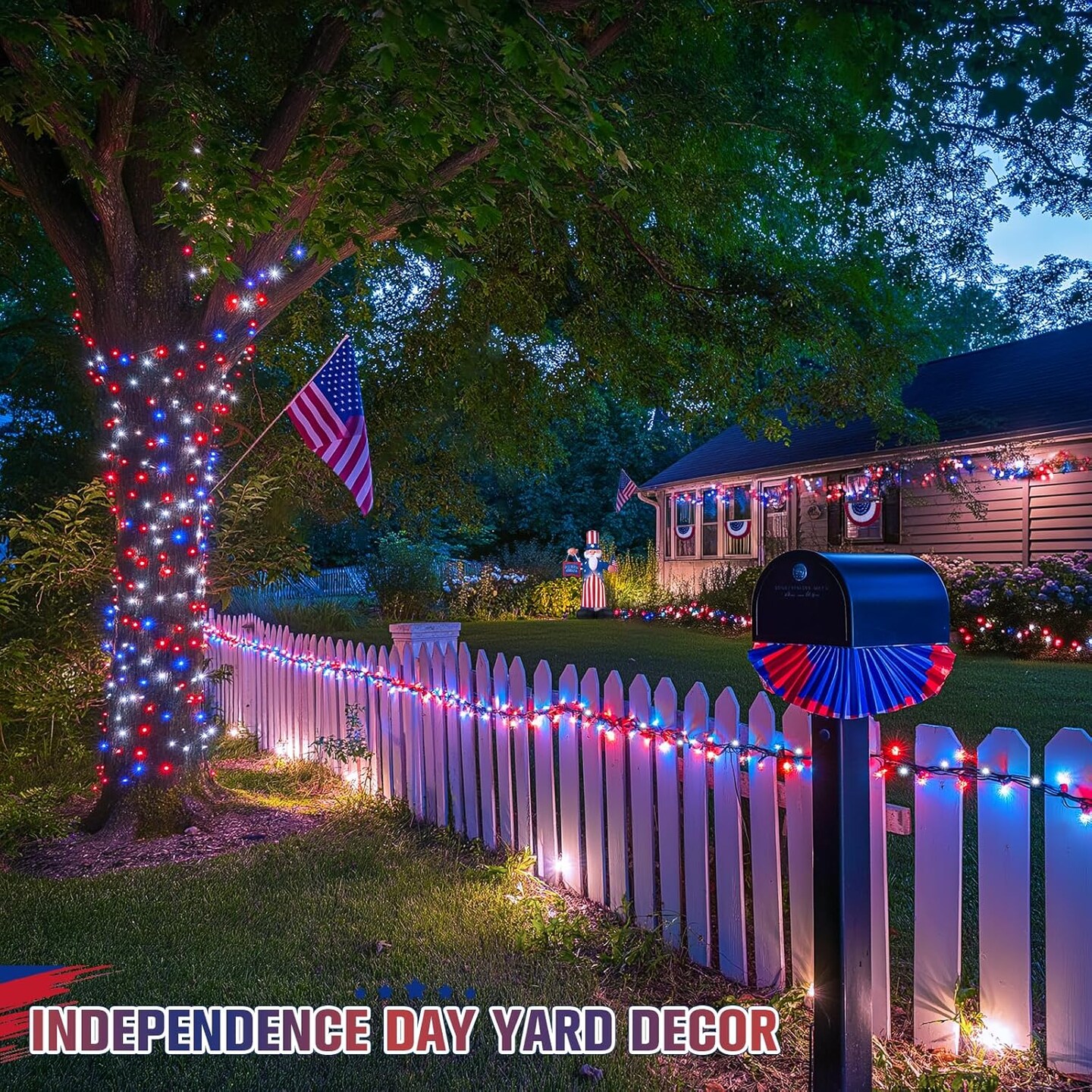 250 LED Red White and Blue Lights for 4th of July Decorations - 91.5ft Connectable Patriotic Lights Outdoor Waterproof with 8 Modes for Home Yard Patio Party Decor