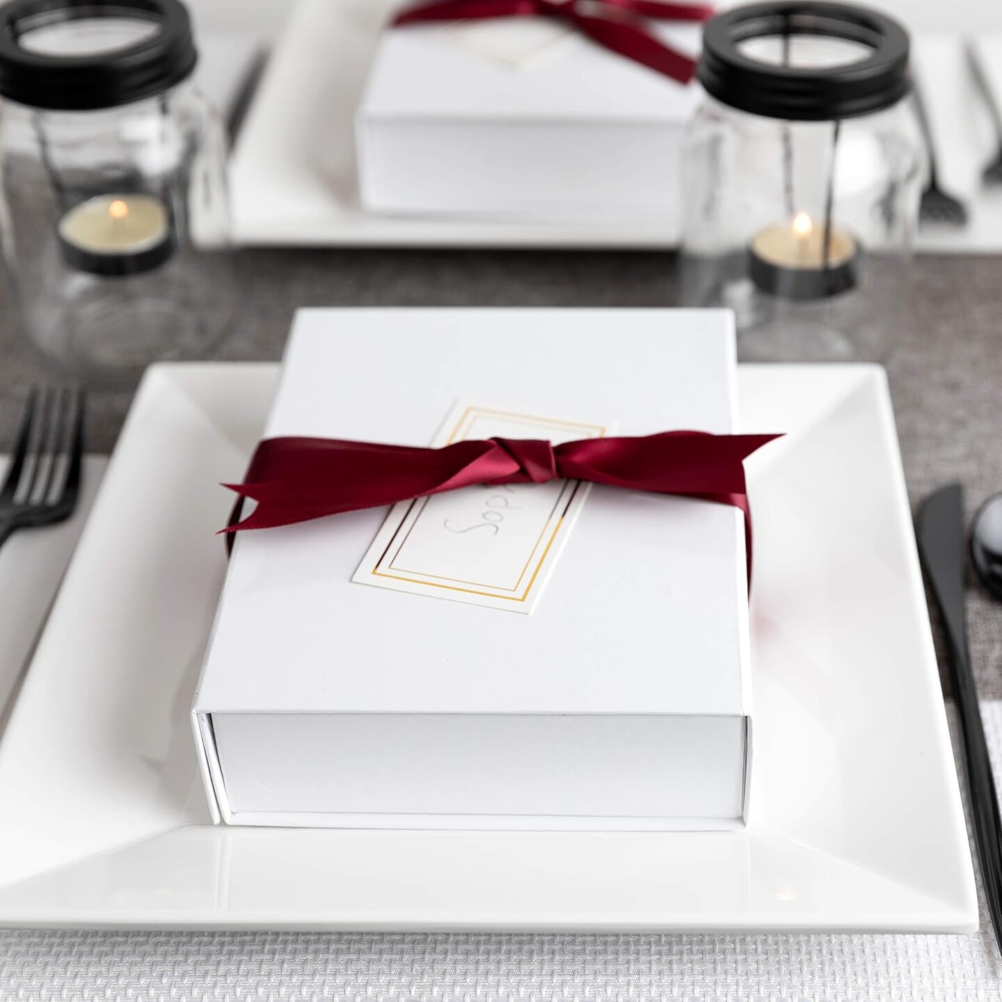 White Hard Gift Box with Magnetic Closure Lid – 7" x 5" x 1.6" Rectangle Small Gift Boxes, Glossy Finish (Pack of 2)