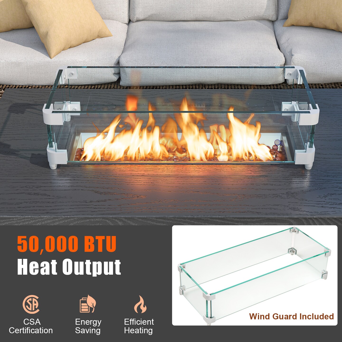 2-in-1 Propane Gas Fire Pit Table with Glass Rack and Stainless Steel Burner Ideal for Outdoor Parties