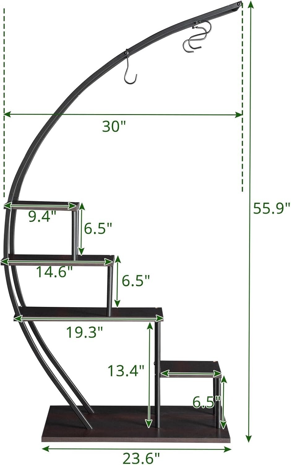 2-Pieces 5-Tier Semicircle Ironwood Plant Stand
