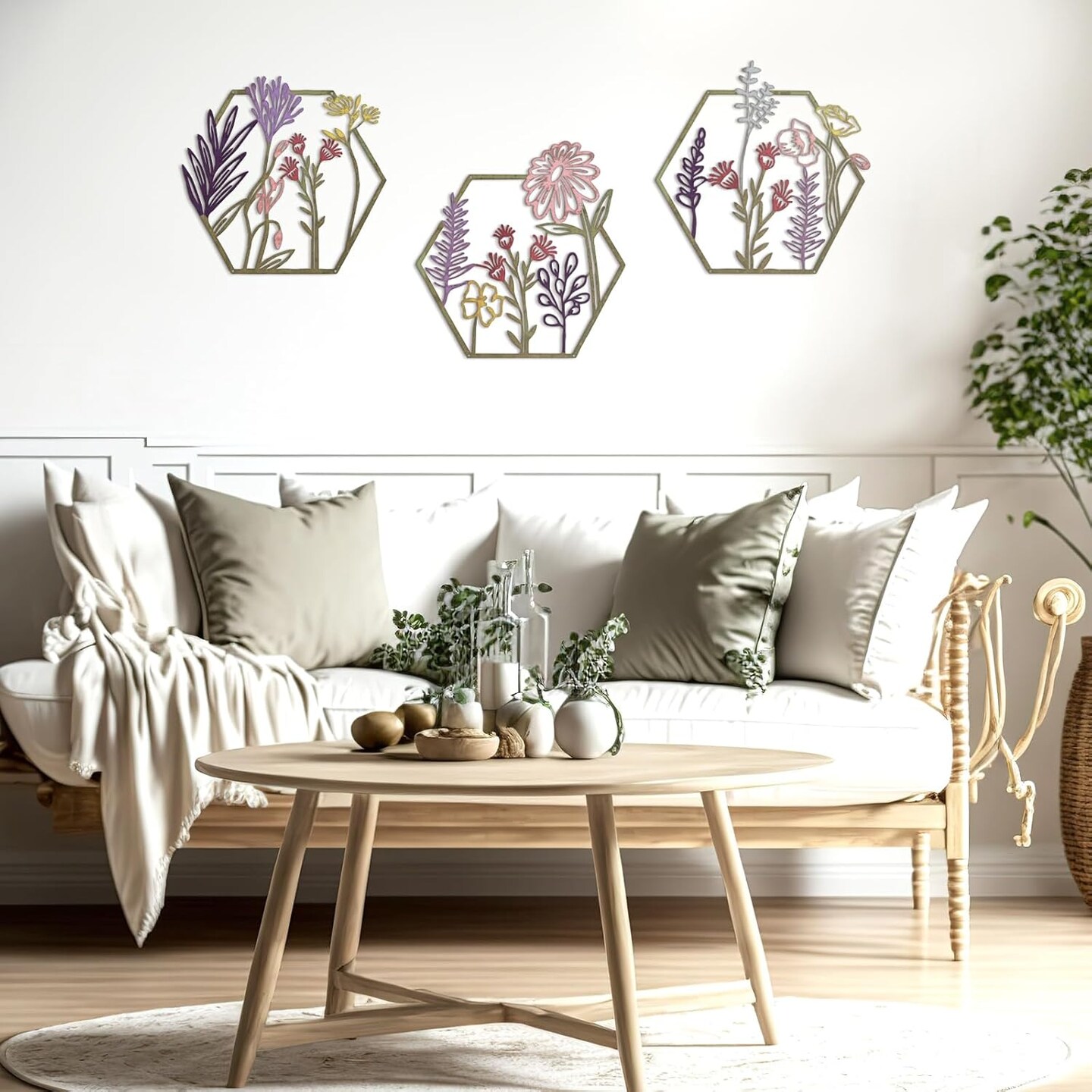 3 Pcs Metal Flower Wall Decor Minimalist Floral Wall Hanging Decor Meta Flower Art Floral Decor for Living Room Bathroom Kitchen Indoor Outdoor(Colorful)