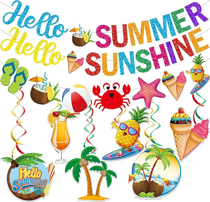Hello Summer Banner Hello Summer Party Decorations End of School Year Party Decorations Last Day of School Banner Schools Out for Summer Decorations Last Day of School Decorations