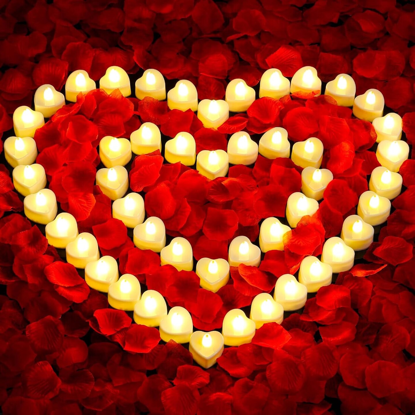 Rose Petals and Candles Set for Romantic Decorations, 48 Romantic Candles with 4000 Fake Rose Petals for Special Night, Hotel Room, Date Night, Bedroom, Valentine&#x27;s Day Decorations