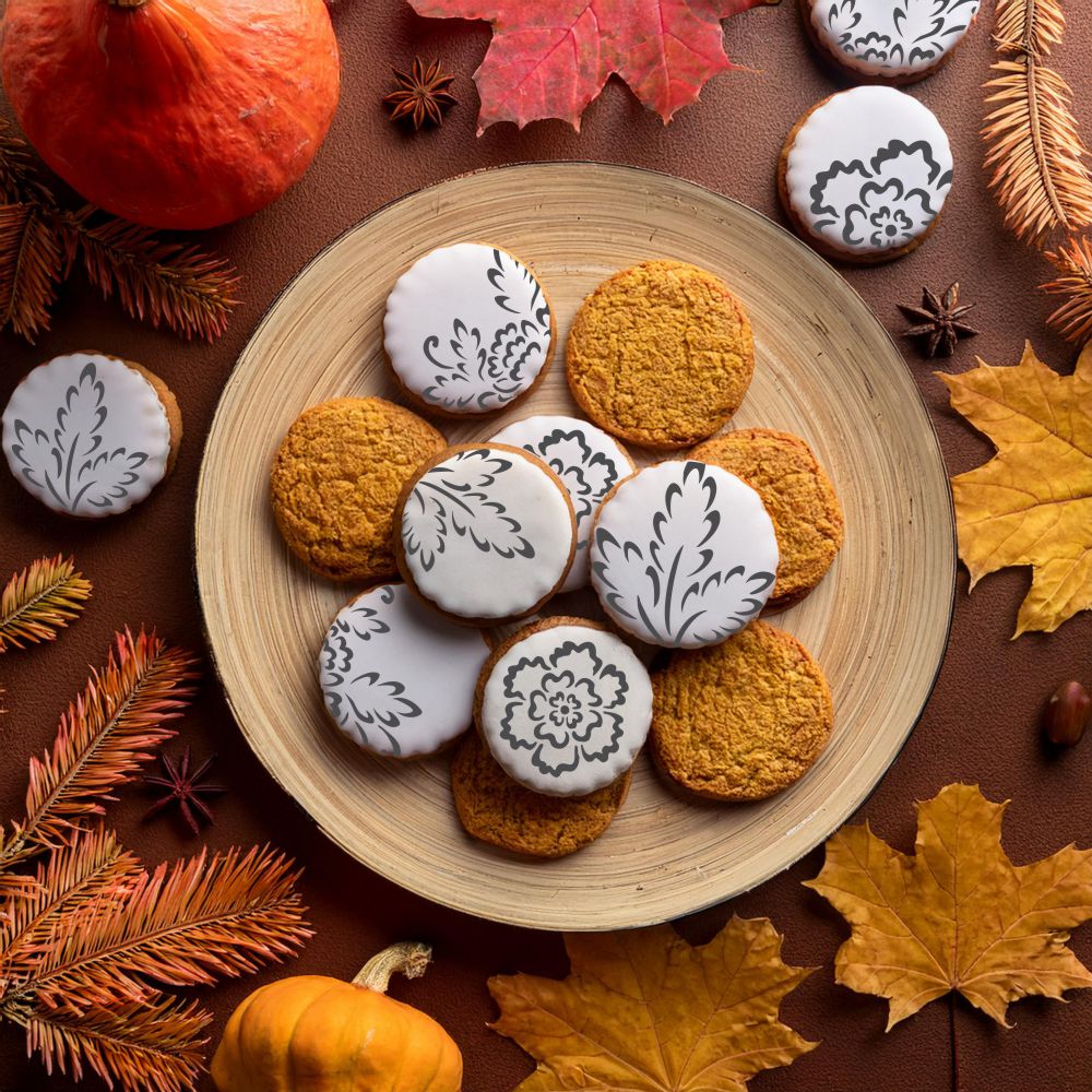 Brush Embroidery Flower Cookie Stencil Set | C790 by Designer Stencils | Cookie Decorating Tools | Baking Stencils for Royal Icing, Airbrush, Dusting Powder | Reusable Plastic Food Grade Stencil for Cookies | Easy to Use & Clean Cookie Stencil