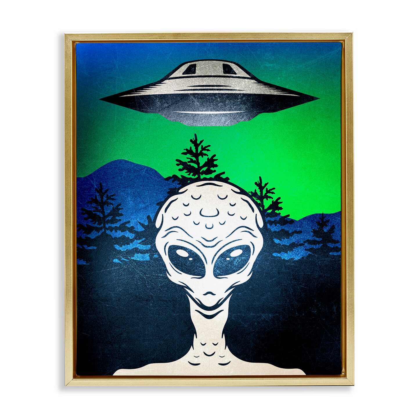 Stupell Industries Alien and UFO Scene Floating Frame Design by Kim Allen
