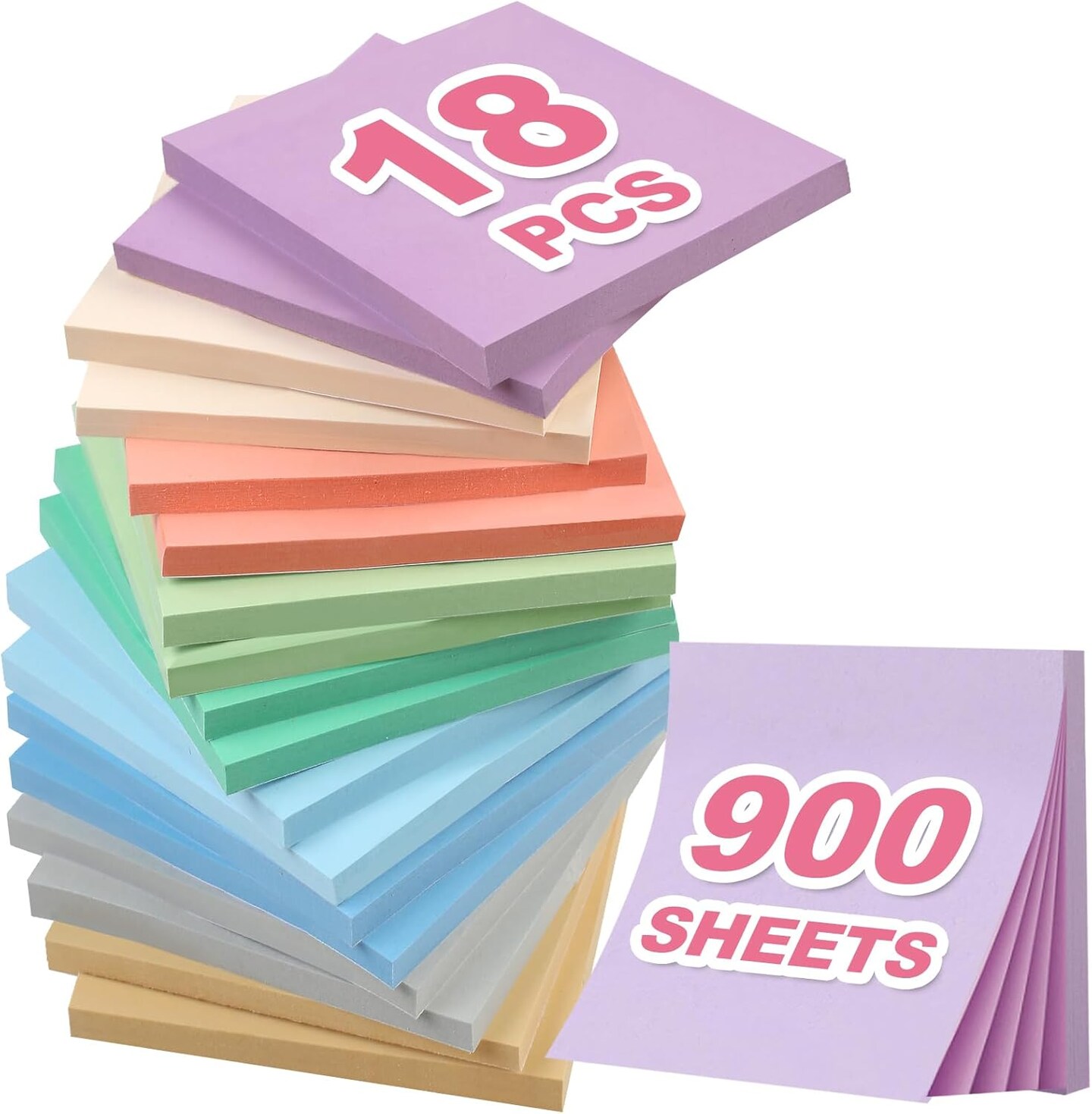 18 Pads Sticky Notes, Aesthetic Sticky Notes, 9 Colors of Neutral Notes for Office, School, Home Desks, and More, 50 Sheets/Pad