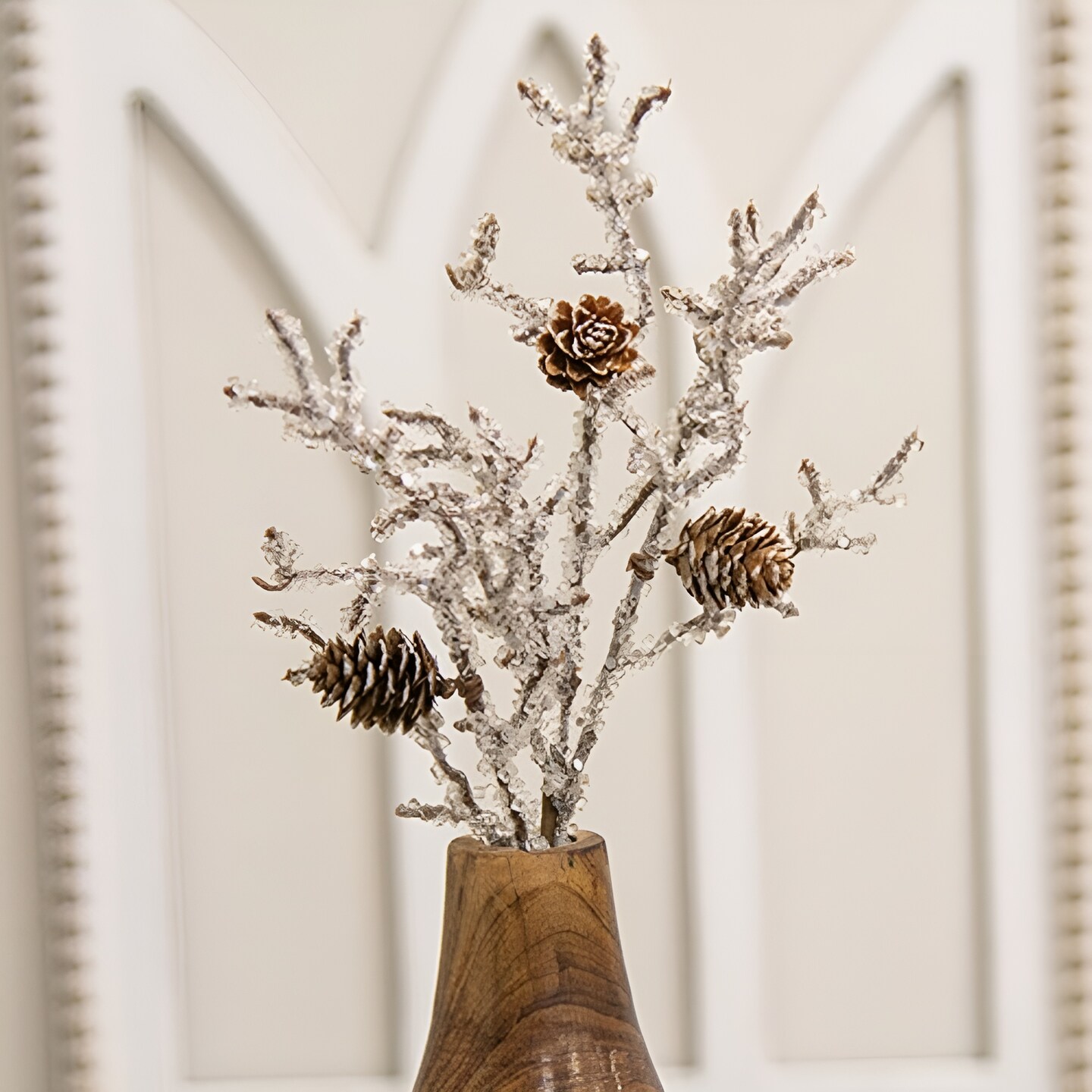 Frozen Twigs Pine Pick 14&#x22; Decorative Winter Floral Branch with Pinecones