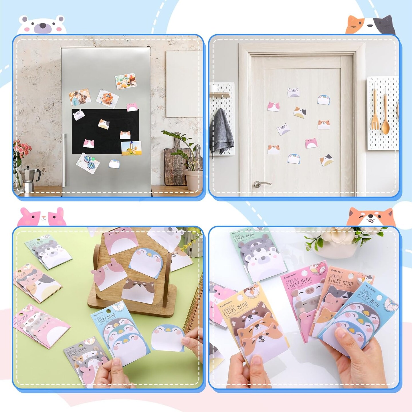 Cute Sticky Notes, 6 Pack 270 Sheets Kawaii Cartoon Animal Sticky Notes, Mini Cartoon Notes Animals Shape Markers Flags Self-Stick Memo Pads for School Home Office, JT-BG072-06