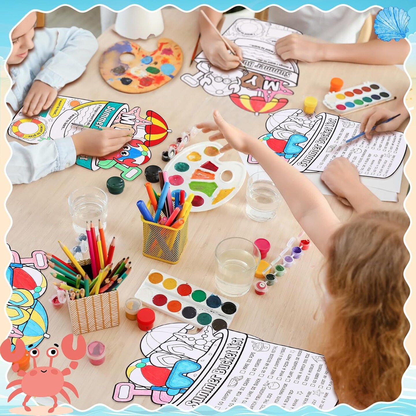 40 Pcs My Summer Bucket List Coloring Activity Poster for Kids Color Your Own Summer