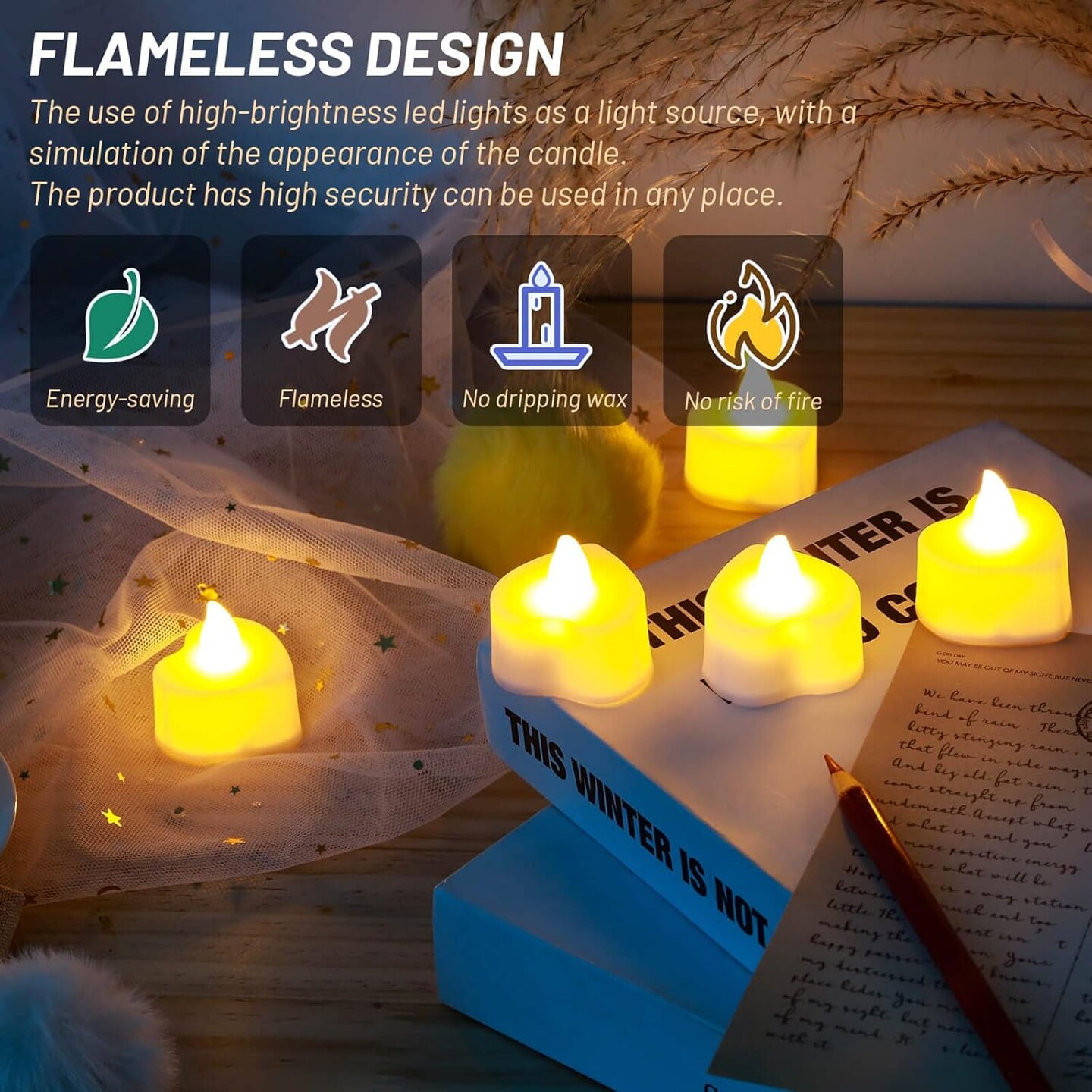 2000 Pieces Artificial Rose Petals with 24 Pieces LED Tea Lights Candles, Romantic Decorations Special Night Set