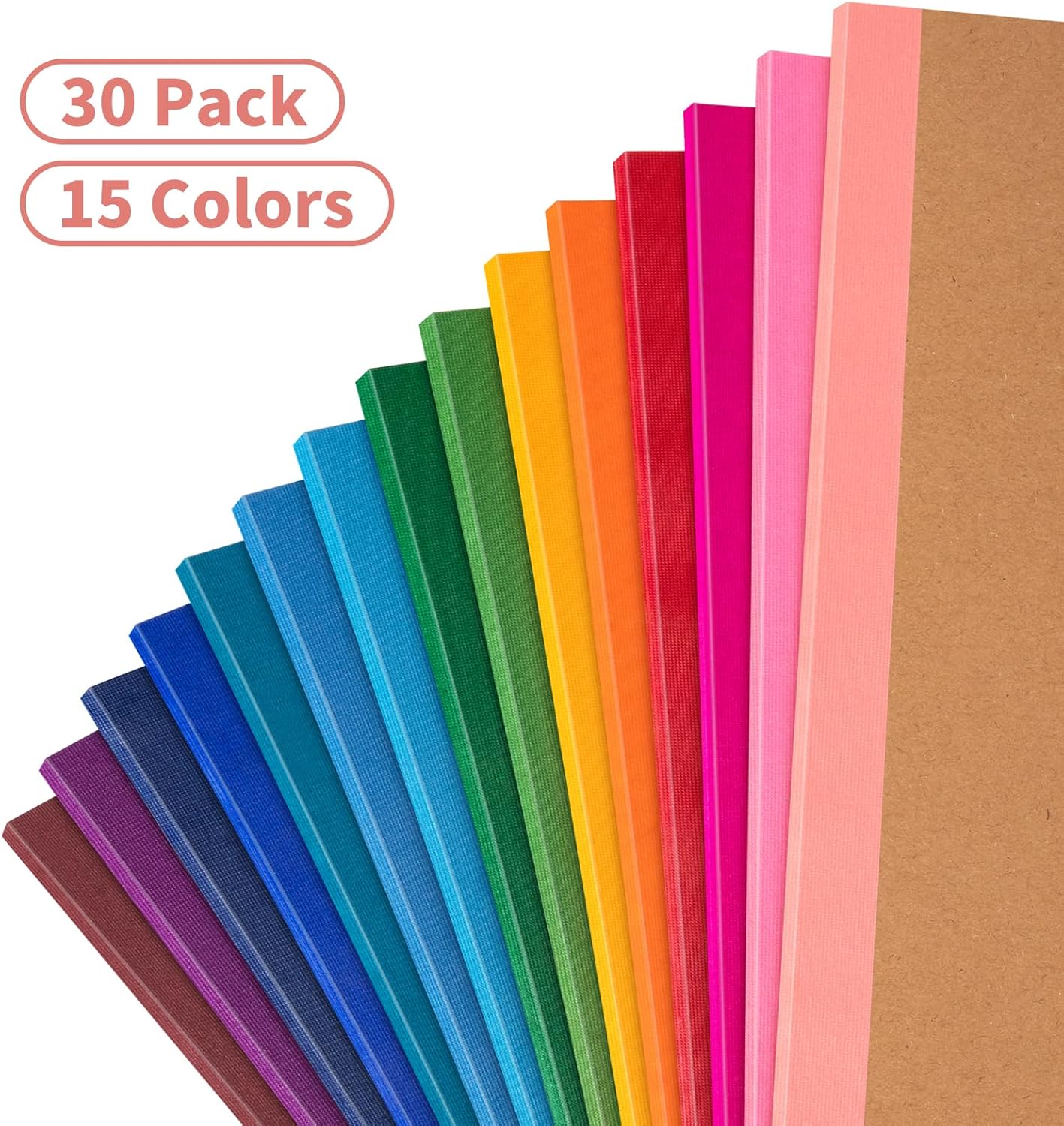30 Pack Composition Notebook Journals Bulk, A5 Lined College Ruled Notebook, Kraft Cover with Rainbow Spines