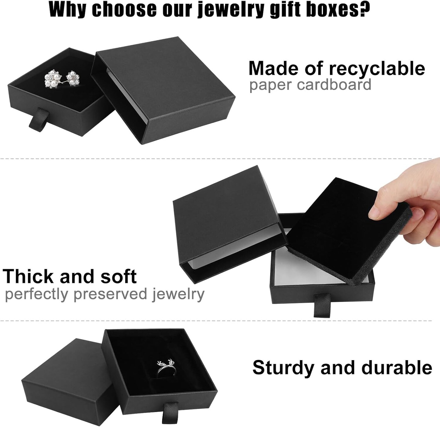 Jewelry Gift Boxes, 5 Pack 3.5&#xD7;3.5x1Inch Cardboard Jewelry Boxes, Bulk Small Jewelry Boxes with Lids for Necklace Ring Earring Display Box (Black)