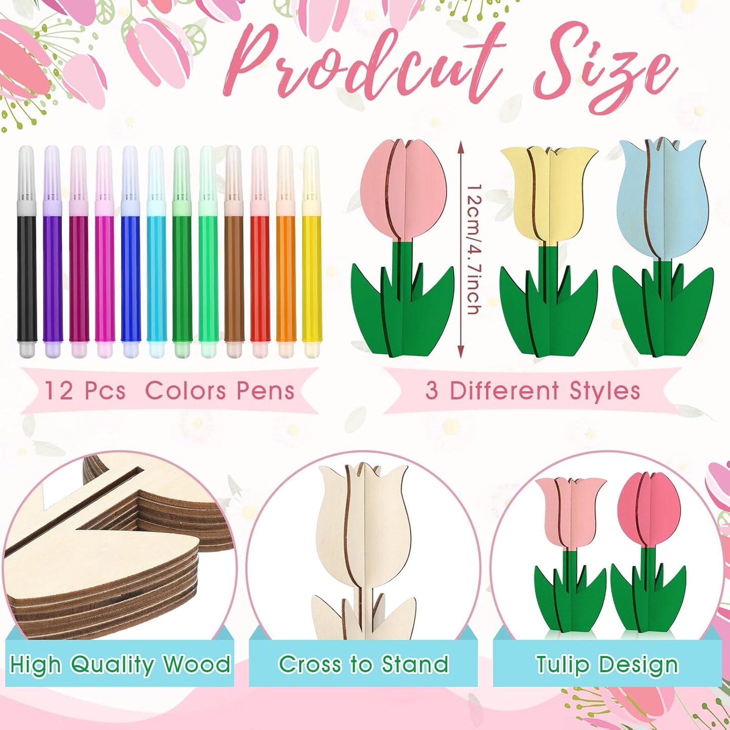 48 Pieces Wooden Flower Cutouts with Holes 3