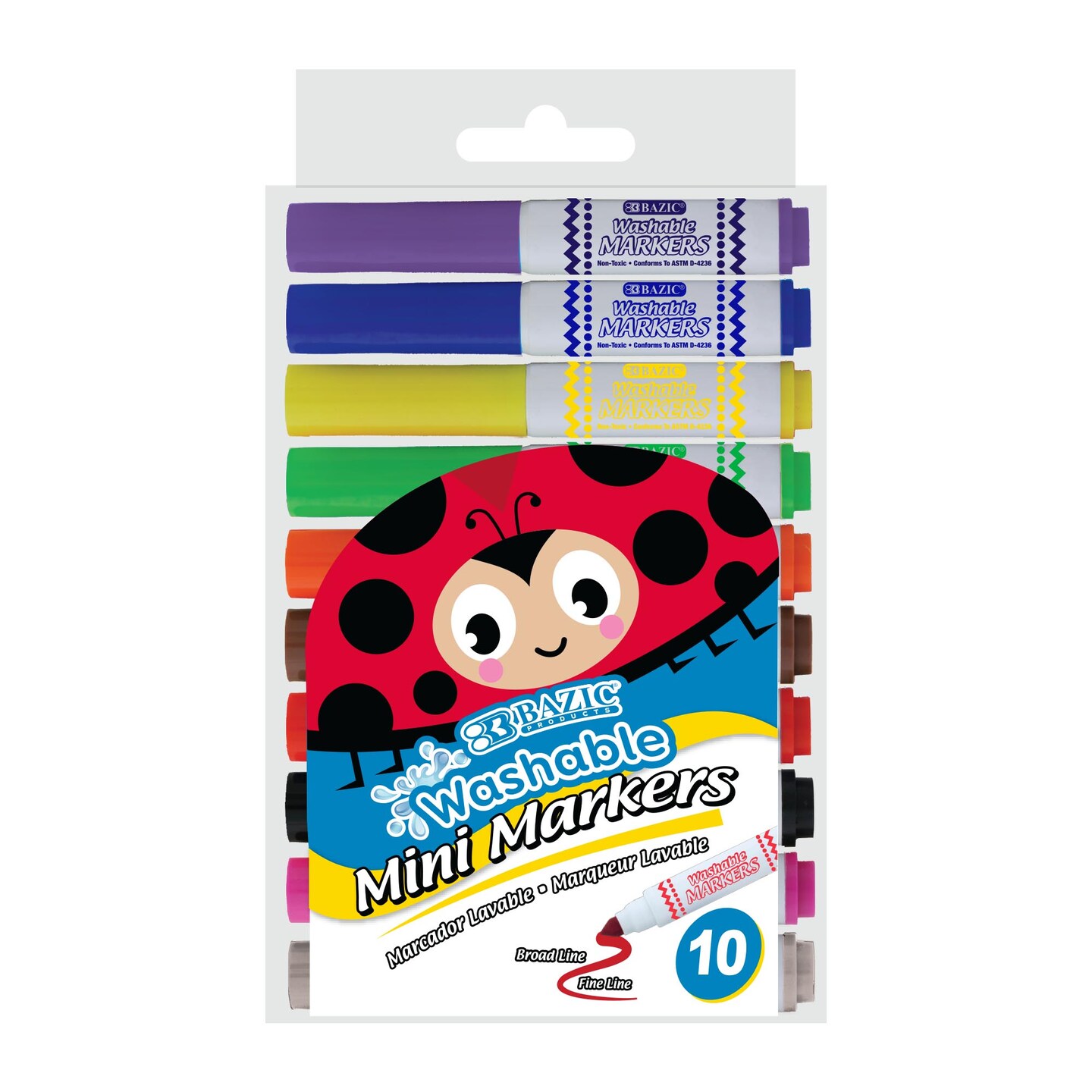 BAZIC Washable Markers Broad Line Mini 10 Color