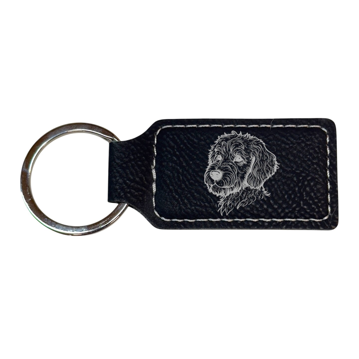 Keychain - Rectangle - Golden Doodle - Leather