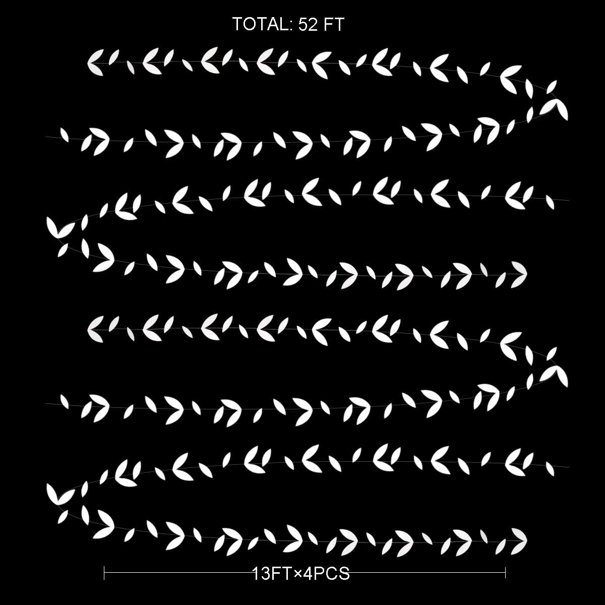 52 Ft White Party Decorations Leaf Garland Kit Paper Hanging White Leaves Streamer Banner for Wedding Engagement Bridal Shower Bachelorette Birthday Baby Shower Showcase Garden Party Decor (4 Packs)