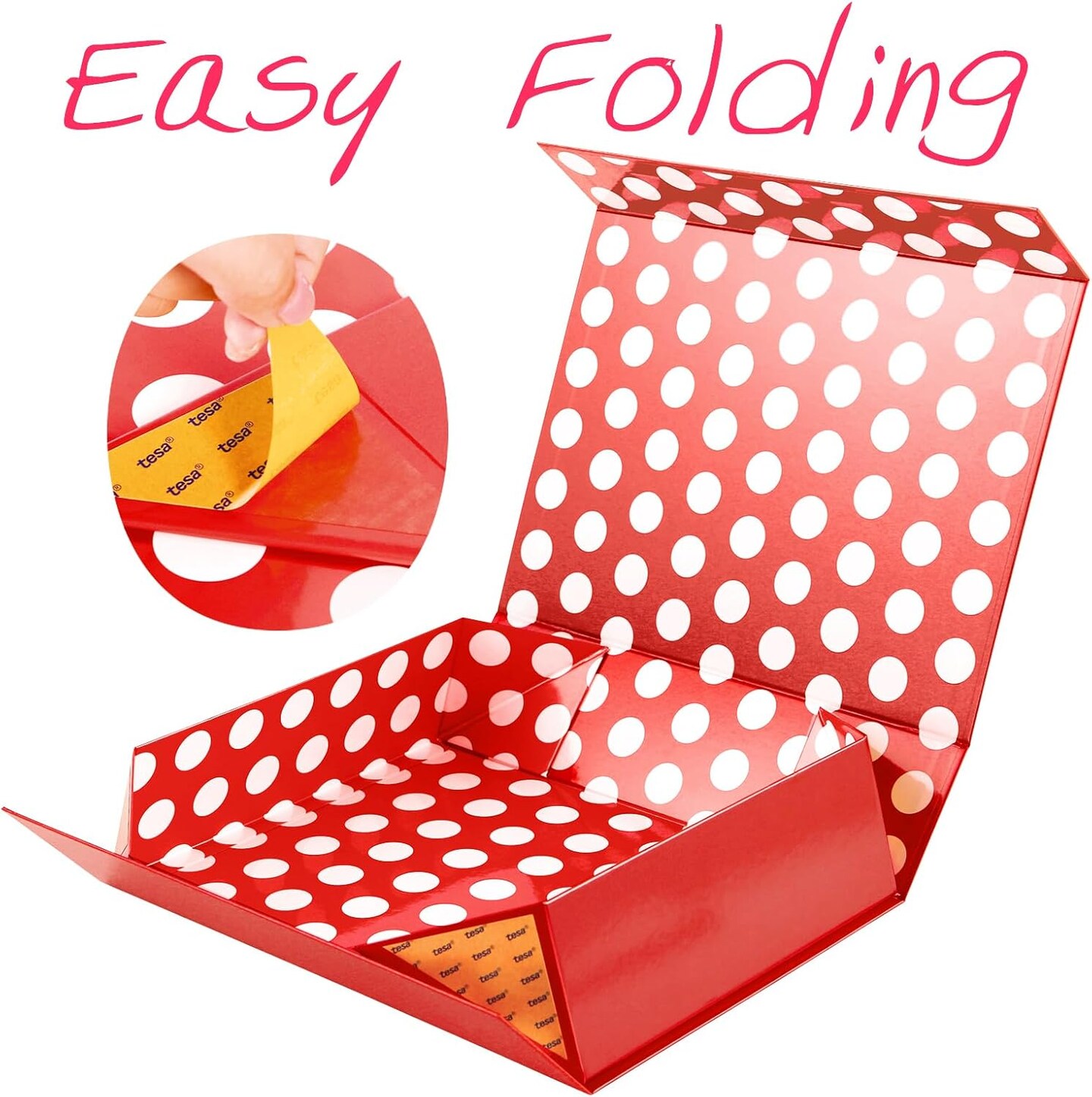 ift Box 13x9.7x3.4 Inches, Large Red Gift Box with Lid for Presents, Mom Day Magnetic Shirt Gift Boxes for Clothes (Glossy Metallic Red, Dot Design Inside)