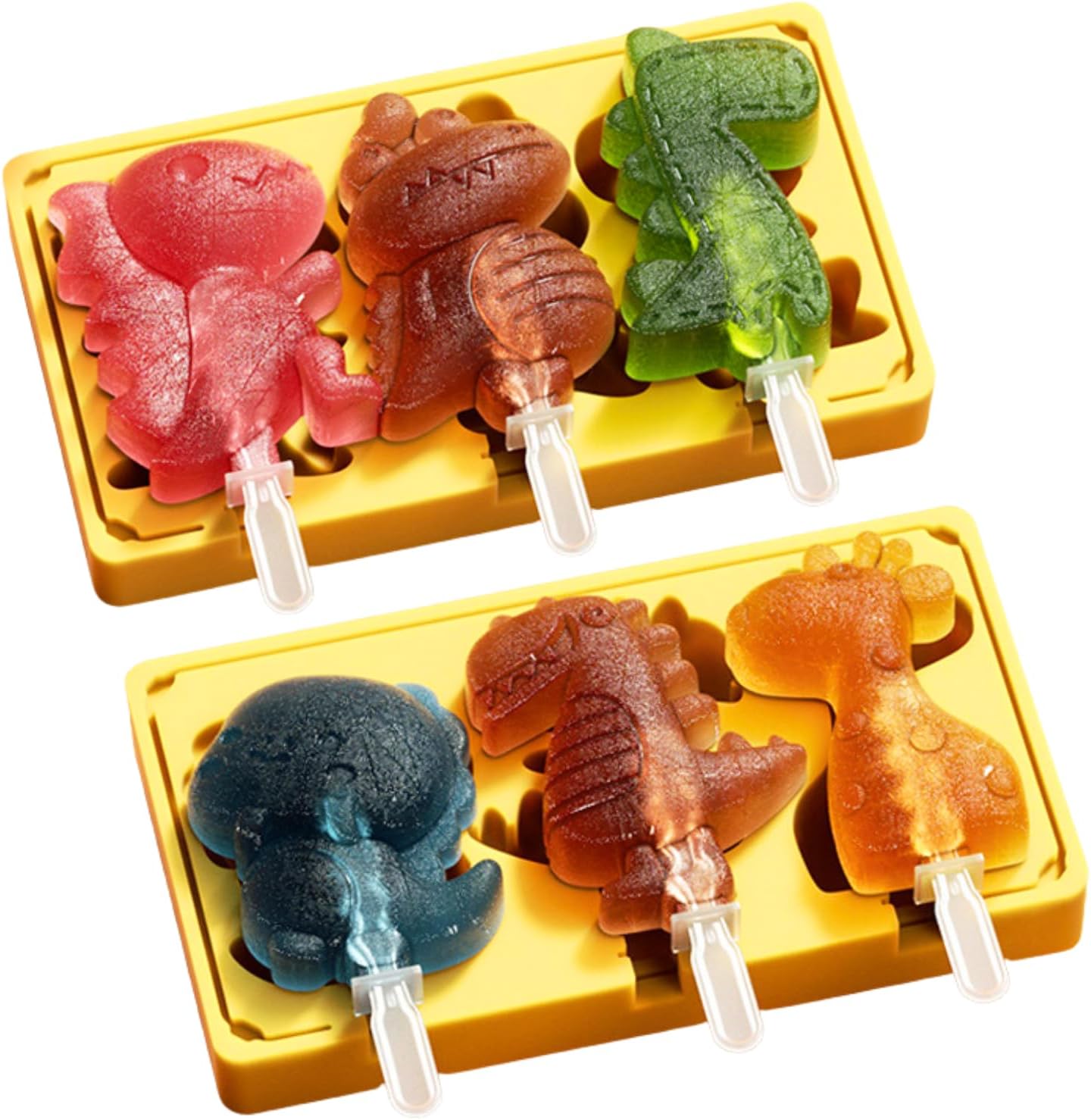 Popsicles Molds,2PCS Silicone Dinosaur Popsicle Molds,Homemade Ice Pop Molds Maker For Kids,Ice Cream Mold with Lids &#x26; Reusable Sticks