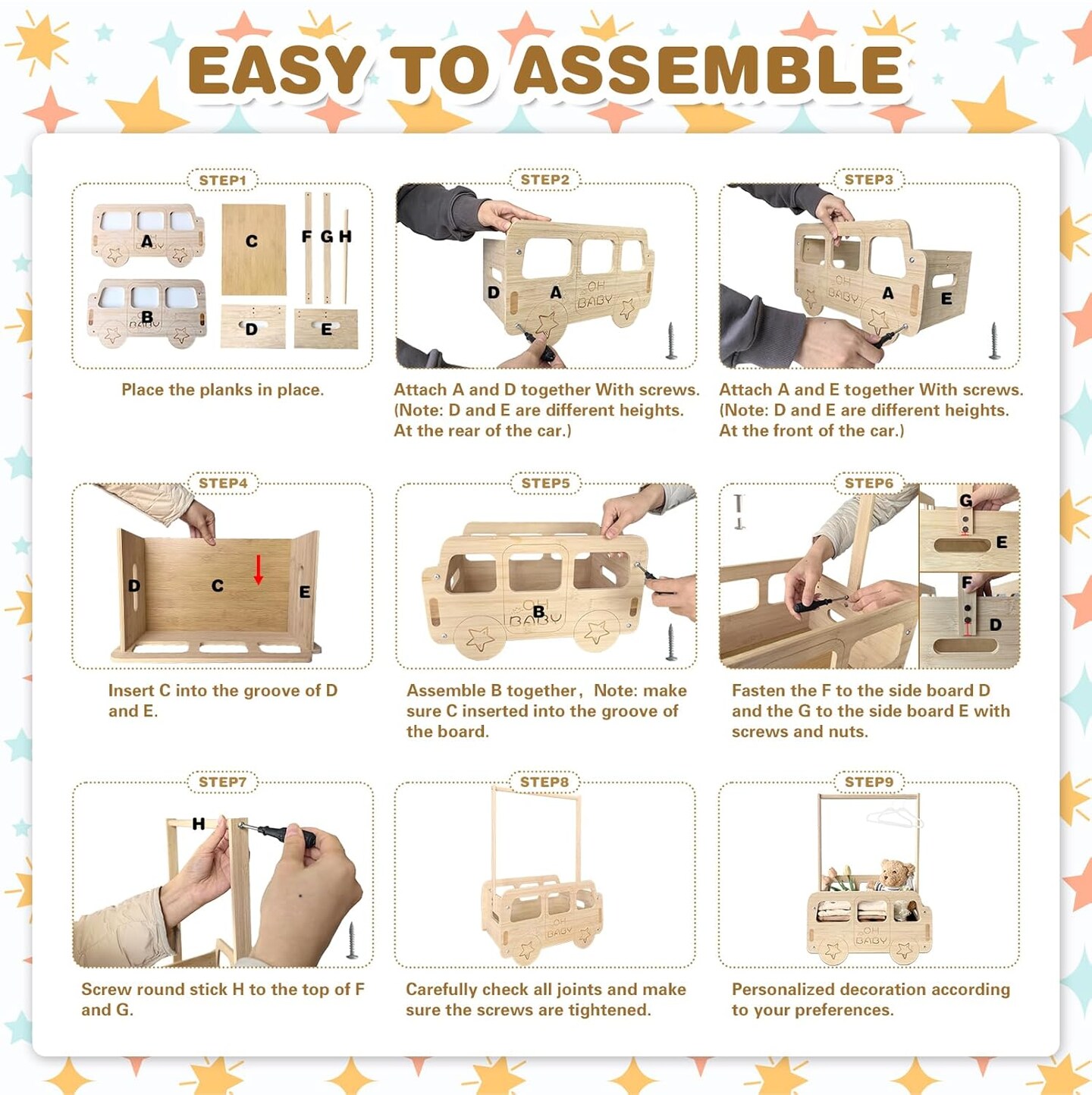 Baby Shower Crate Closet, Bus Shape Baby Shower Basket with Handle Baby Storage Crate, Wooden Crate for Pregnancy New Parent