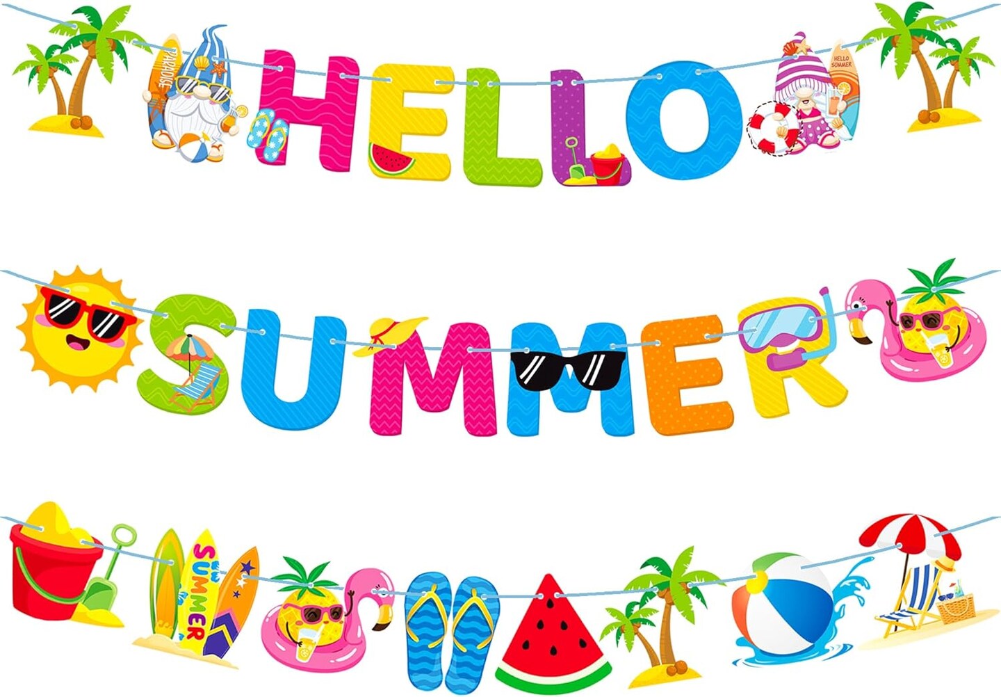 Hello Summer Banner Summer Party Decorations Beach Party Decoration 3Pcs Hello Summer Pool Party Banners