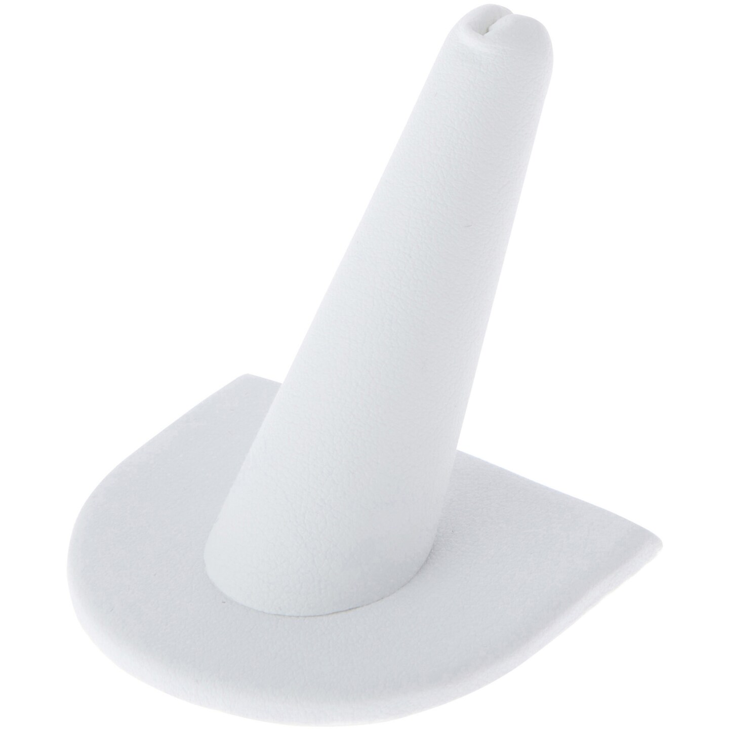 Plymor White Faux Leather Ring Finger Display, Single on U-Shaped Base, 2" W x 2" D x 2" H