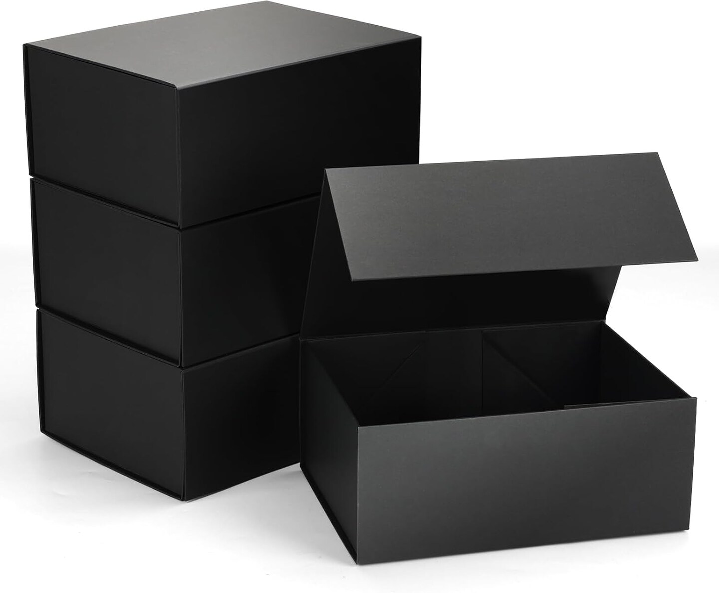 4-Pack Black Magnetic Gift Boxes with Lids (9.5 × 7 × 4 in) – Reusable Luxury Gift Boxes for Weddings, Birthdays, Christmas & Bridesmaid/Groomsmen Proposals (Black)
