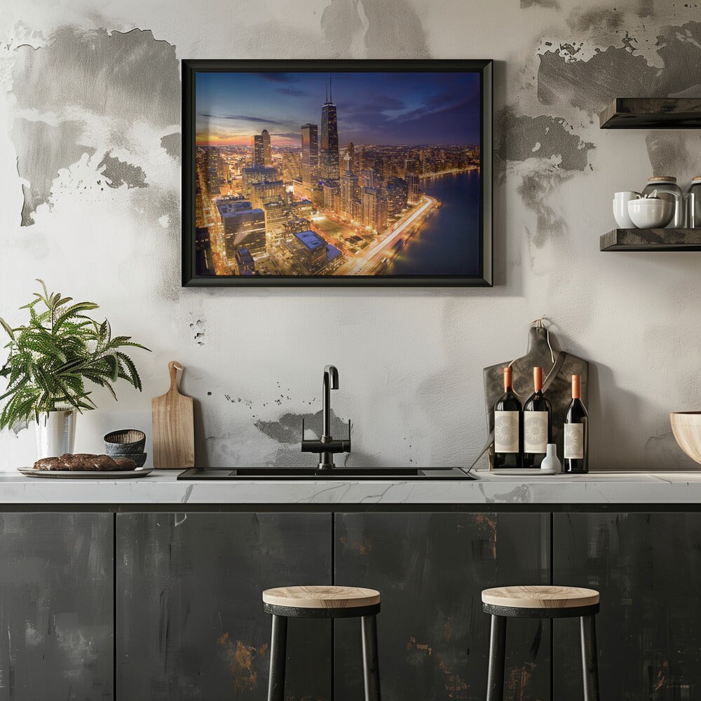 Chicago! Chicago! - Michael Zheng 24x36 Black Framed Art | Home or Office Art