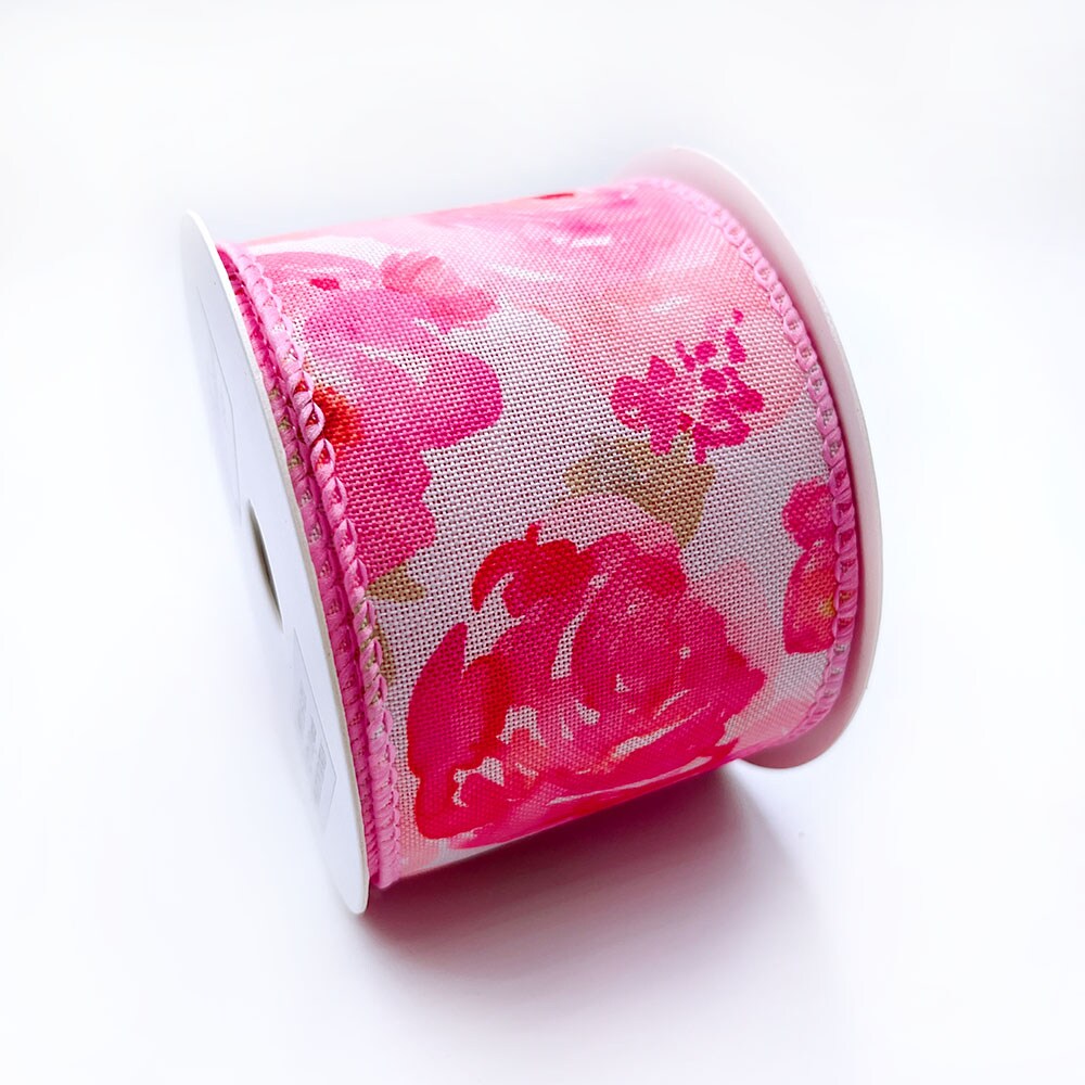 Designer&#x2019;s Shop WR 63-5201 Spring Summer Pink Wild Rose floral wired edge ribbons (2.5&#x22; x 10 yards)