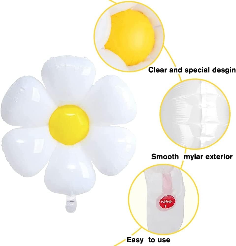 11PCS Daisy Balloons,Huge White Flower Daisy Foil Mylar Balloons for Baby Shower Wedding Groovy Boho Daisy Birthday Party Decorations (43in&#x27;&#x27;28in&#x27;&#x27;16in&#x27;&#x27;)