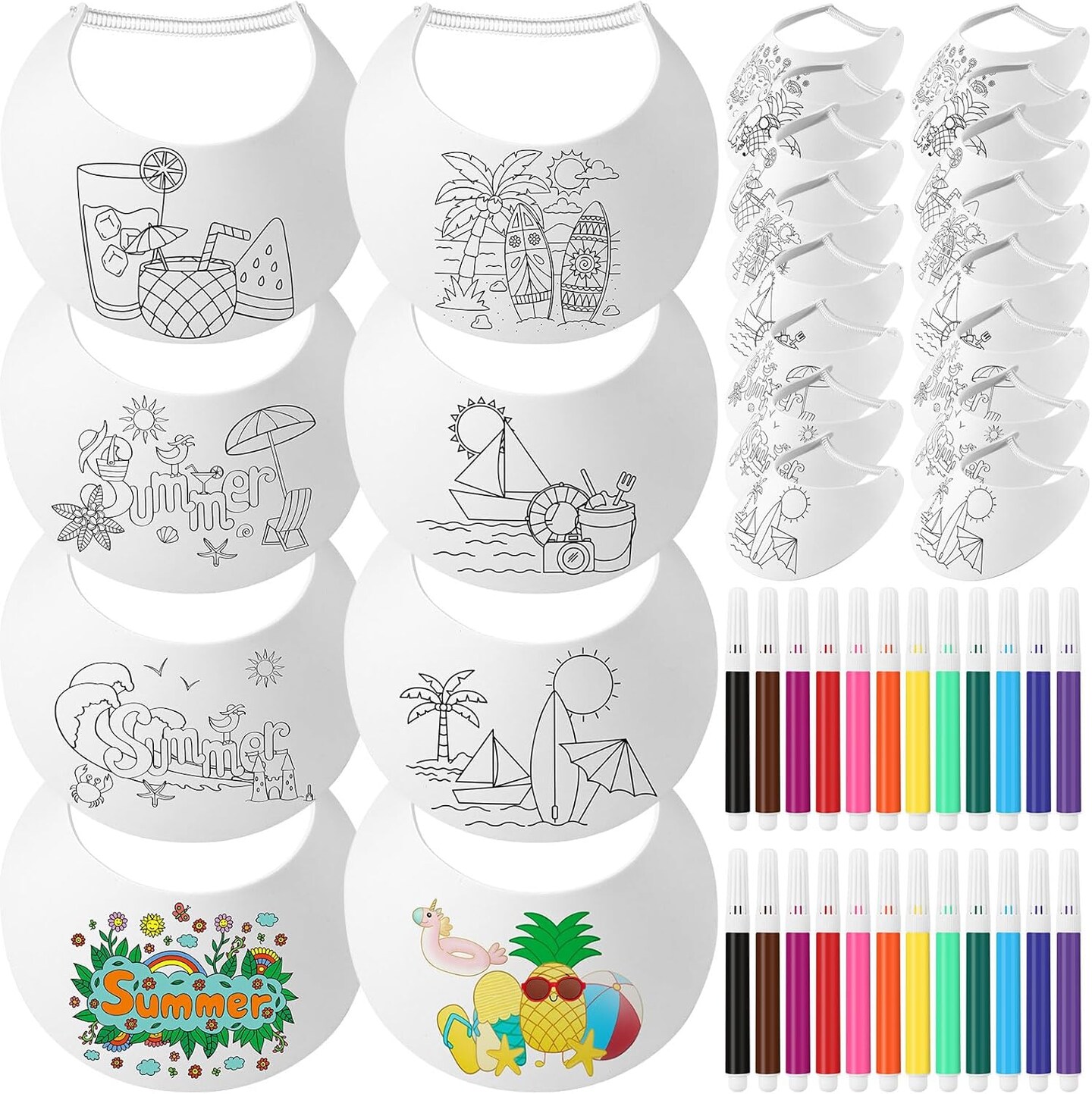 24 Sets End of Year Student Gifts, Color Your Own Foam Visors with Pens DIY Coil Visors Summer DIY Crafts for Kids Children