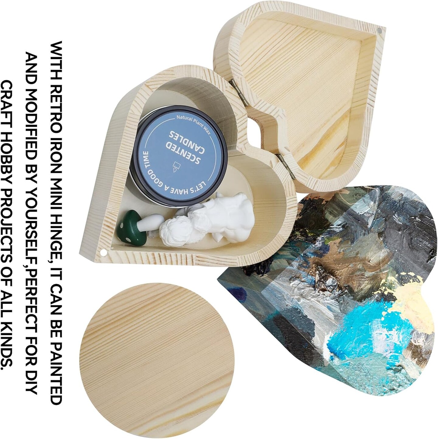 Heart-Shaped Unfinished Wooden Box Natural Pine Wood DIY Craft Wooden Boxes with Lid for Storage Crafts