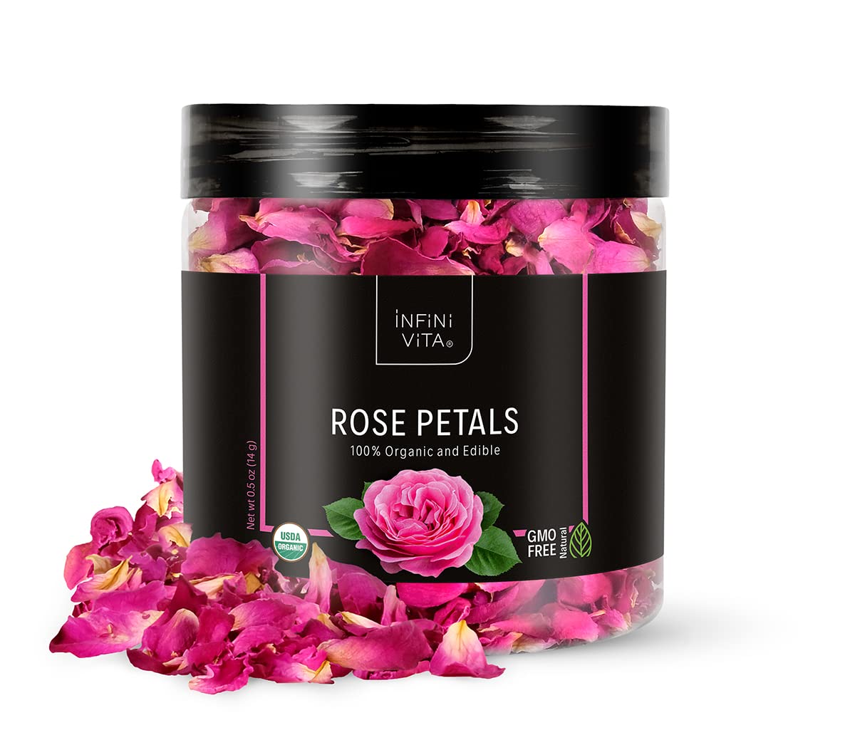 Dried Rose Petals 14g (0.5oz) - Edible Red Rose Tea - Dried Flowers for Cake Decorating, Drinks, Candle, and Soap Making