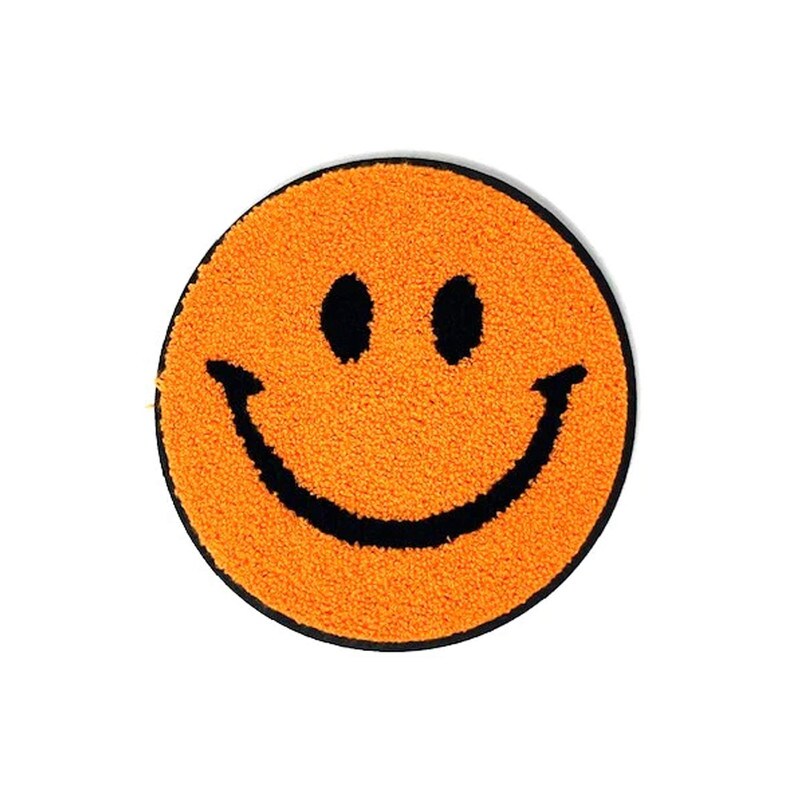 Happy Face Patch 8&#x22; Wide Single Color Sew On Emblem