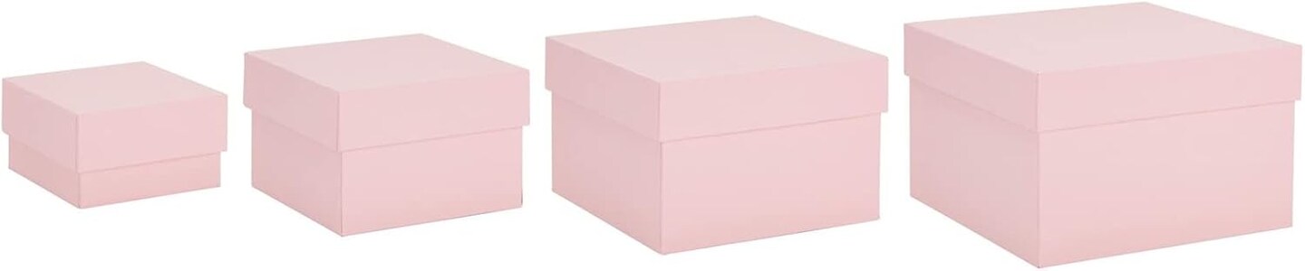4-Piece Pink Nesting Gift Box Set – Stackable Square Boxes with Lids for Weddings, Birthdays, Party Favors & Holiday Gifts (Pink)