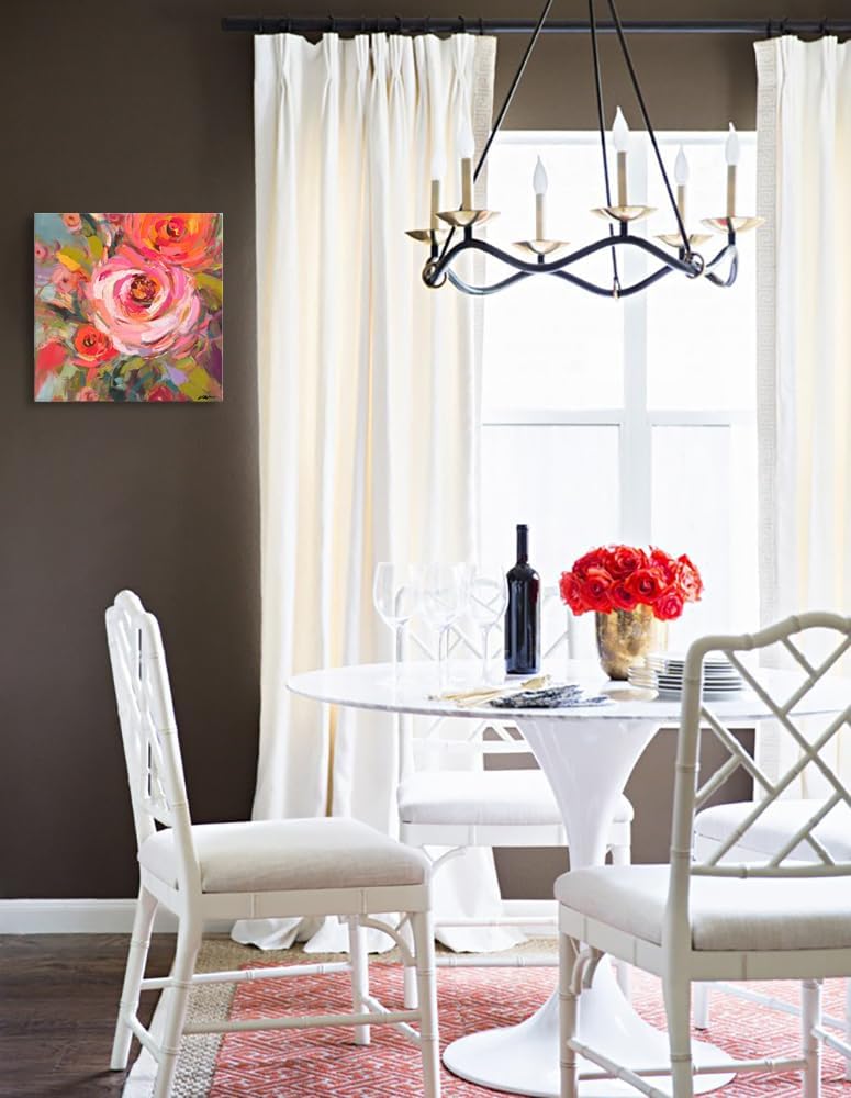 Abstract Colorful Flower Wall Art Print - Bright Spring Floral Picture Bathroom Bedroom Office Wall Decor - 12"x12" Framed Modern Artwork