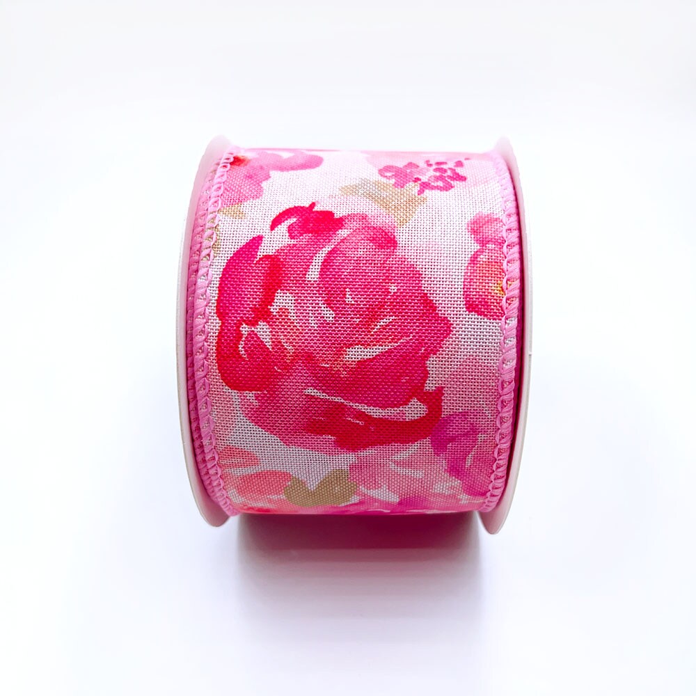 Designer&#x2019;s Shop WR 63-5201 Spring Summer Pink Wild Rose floral wired edge ribbons (2.5&#x22; x 10 yards)