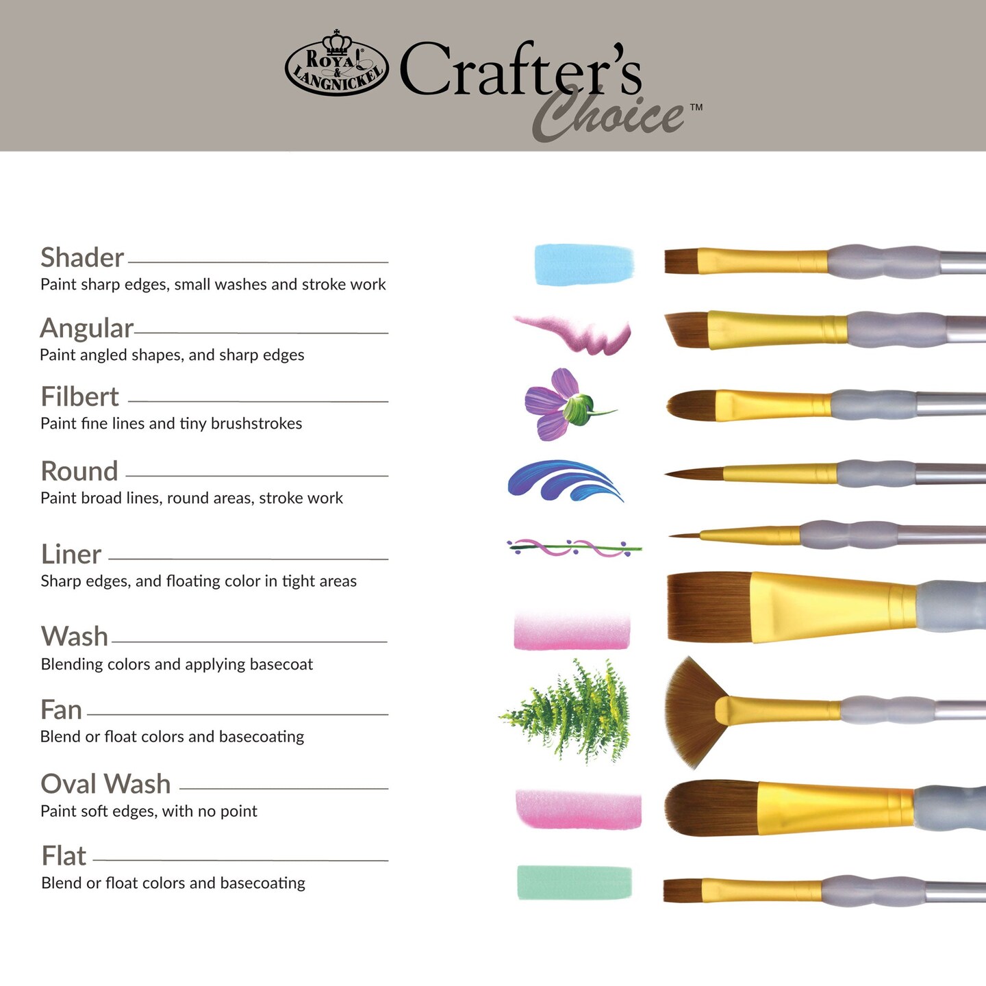 RCC 246 | Crafter's Choice™ 4pc Brown Taklon Variety Brush Set