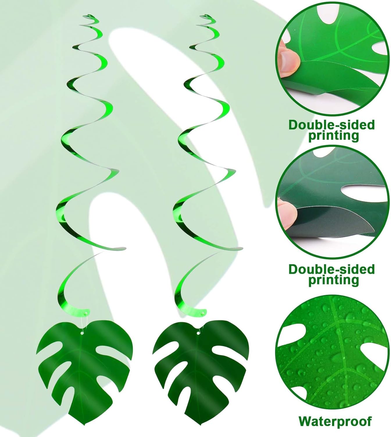 64 PCS Hawaiian Palm Leaves Swirl for Luau Party Decorations, Hawaiian Themed/Tropical Party/Jungle Safari Party Decor for Summer Baby Shower Birthday Party Favor Supplies